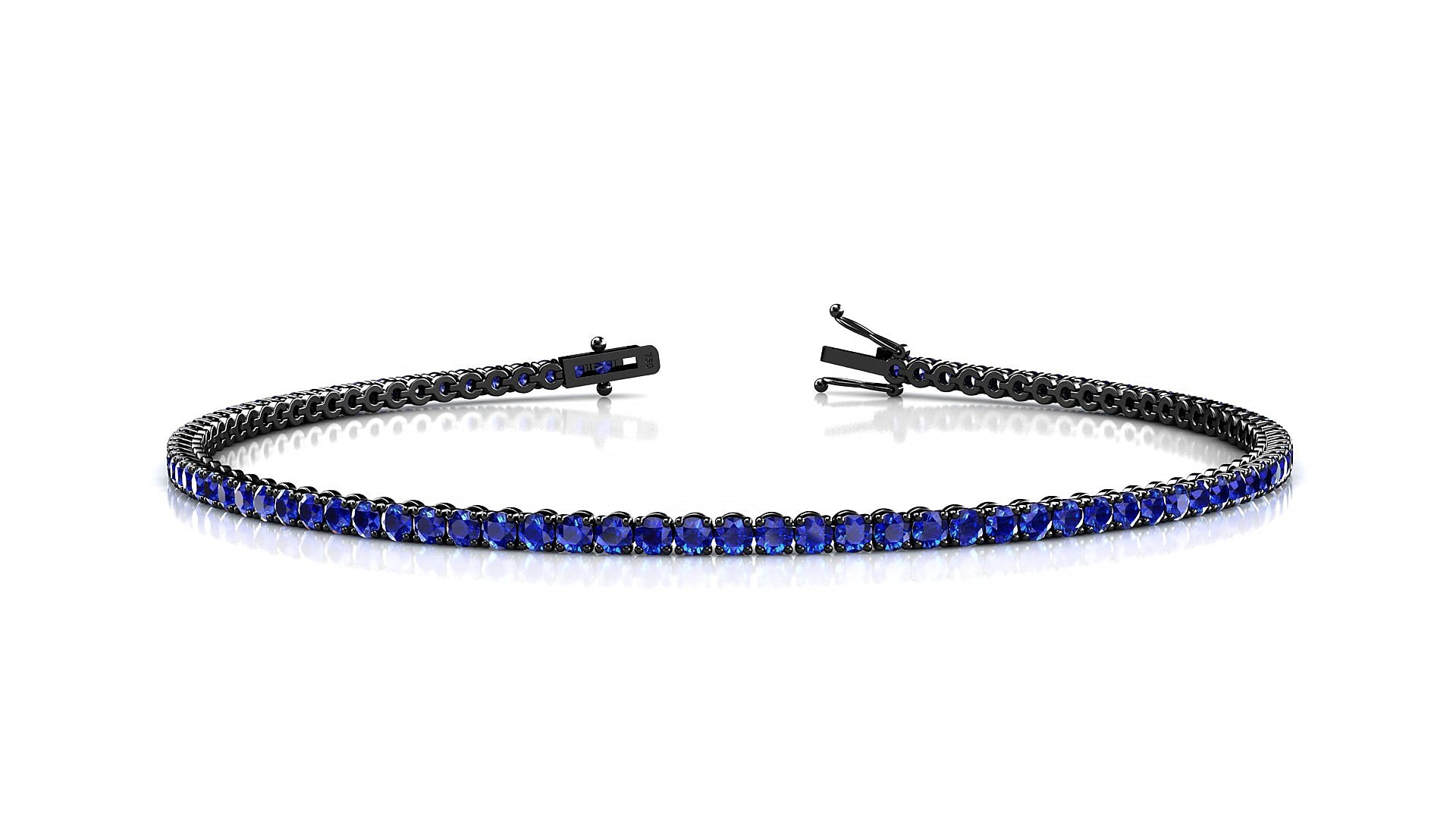 Firenze | 18k Black Gold 1.7 mm Round Natural Sapphire 15 cm Tennis Bracelet
