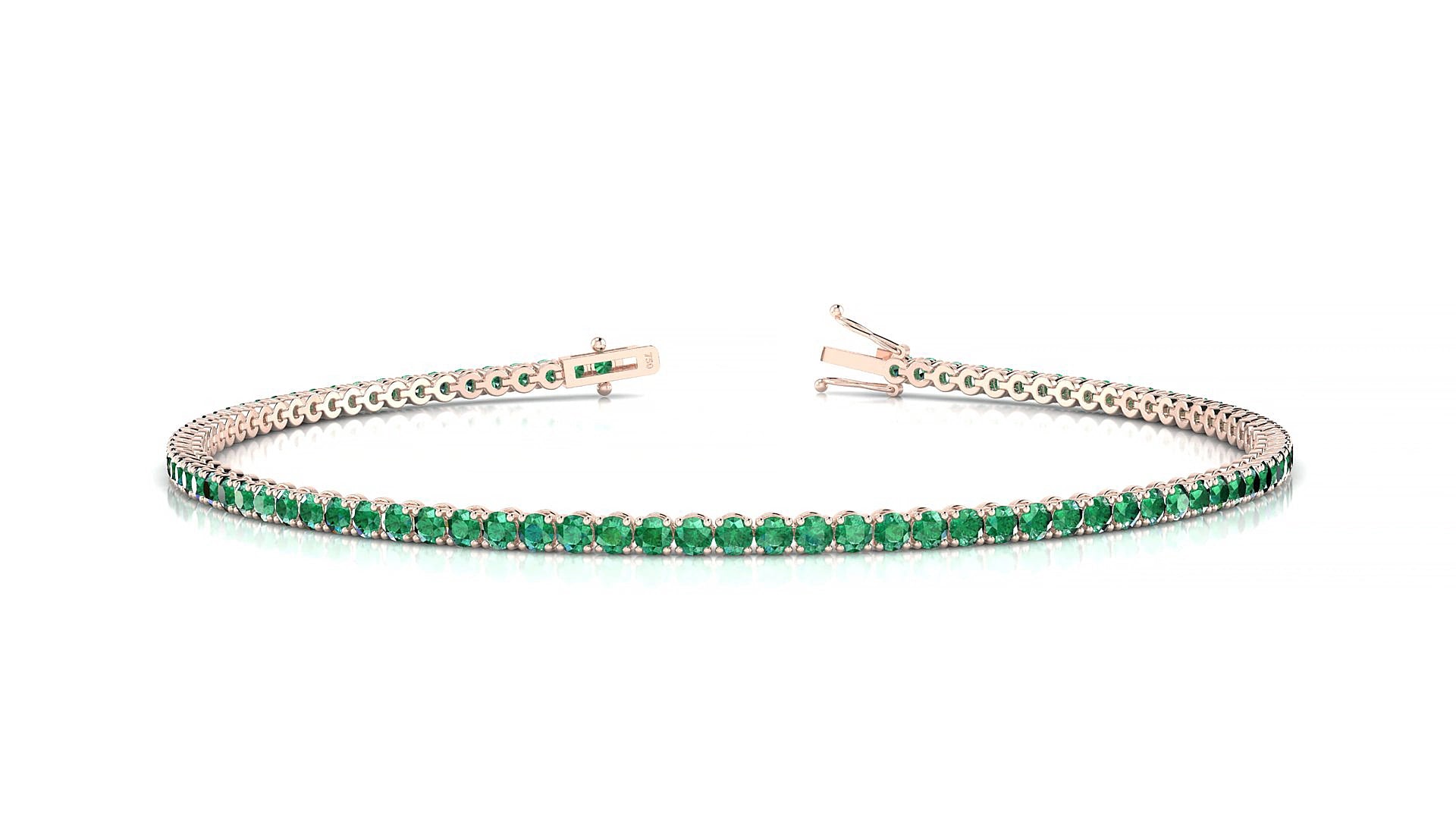 Firenze | 18k Rose Gold 1.7 mm Round Natural Emerald 15 cm Tennis Bracelet