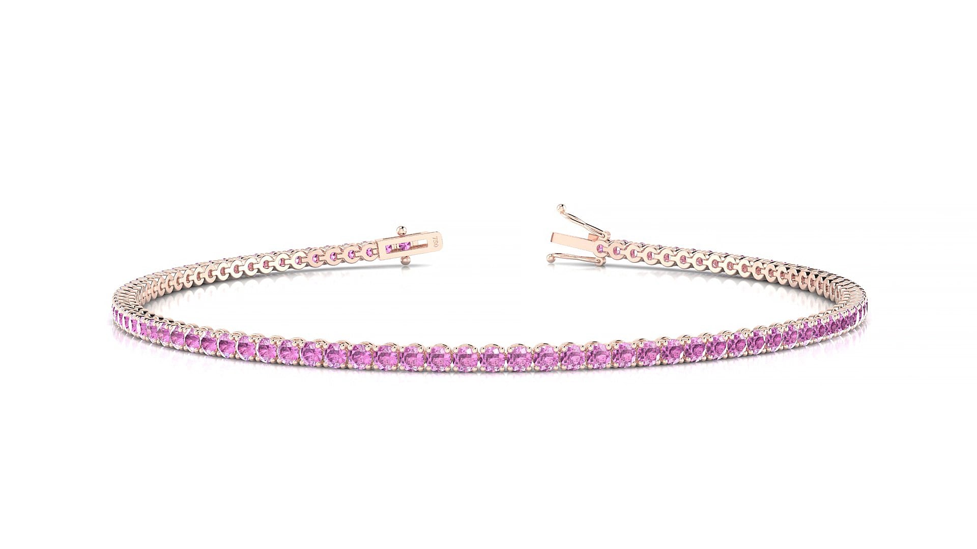 Firenze | 18k Rose Gold 1.7 mm Round Natural Pink Sapphire 15 cm Tennis Bracelet