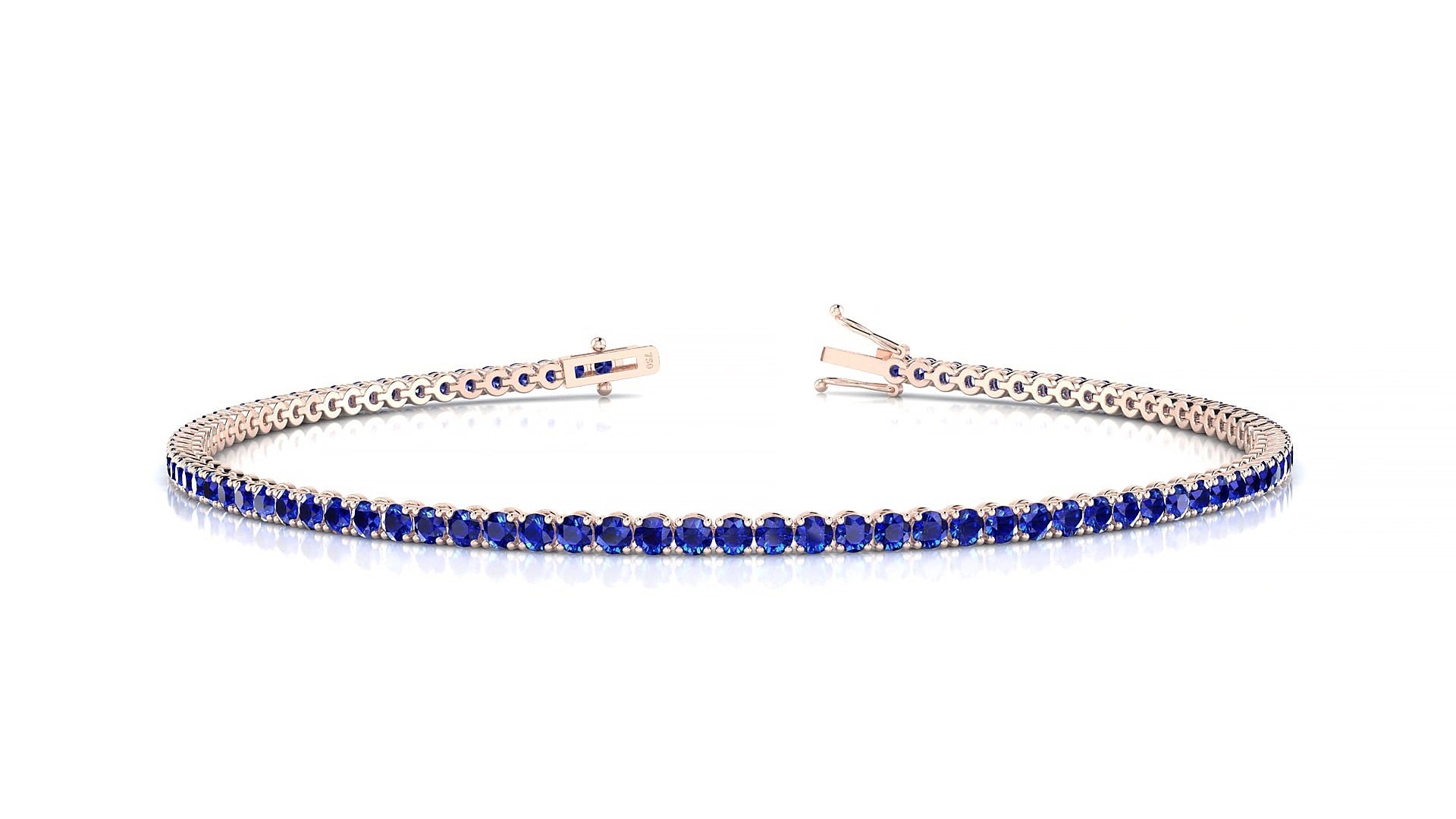 Firenze | 18k Rose Gold 1.7 mm Round Natural Sapphire 15 cm Tennis Bracelet