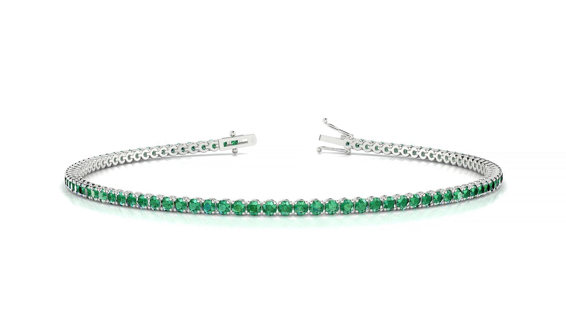 Firenze | 18k White Gold 1.7 mm Round Natural Emerald Tennis Bracelet