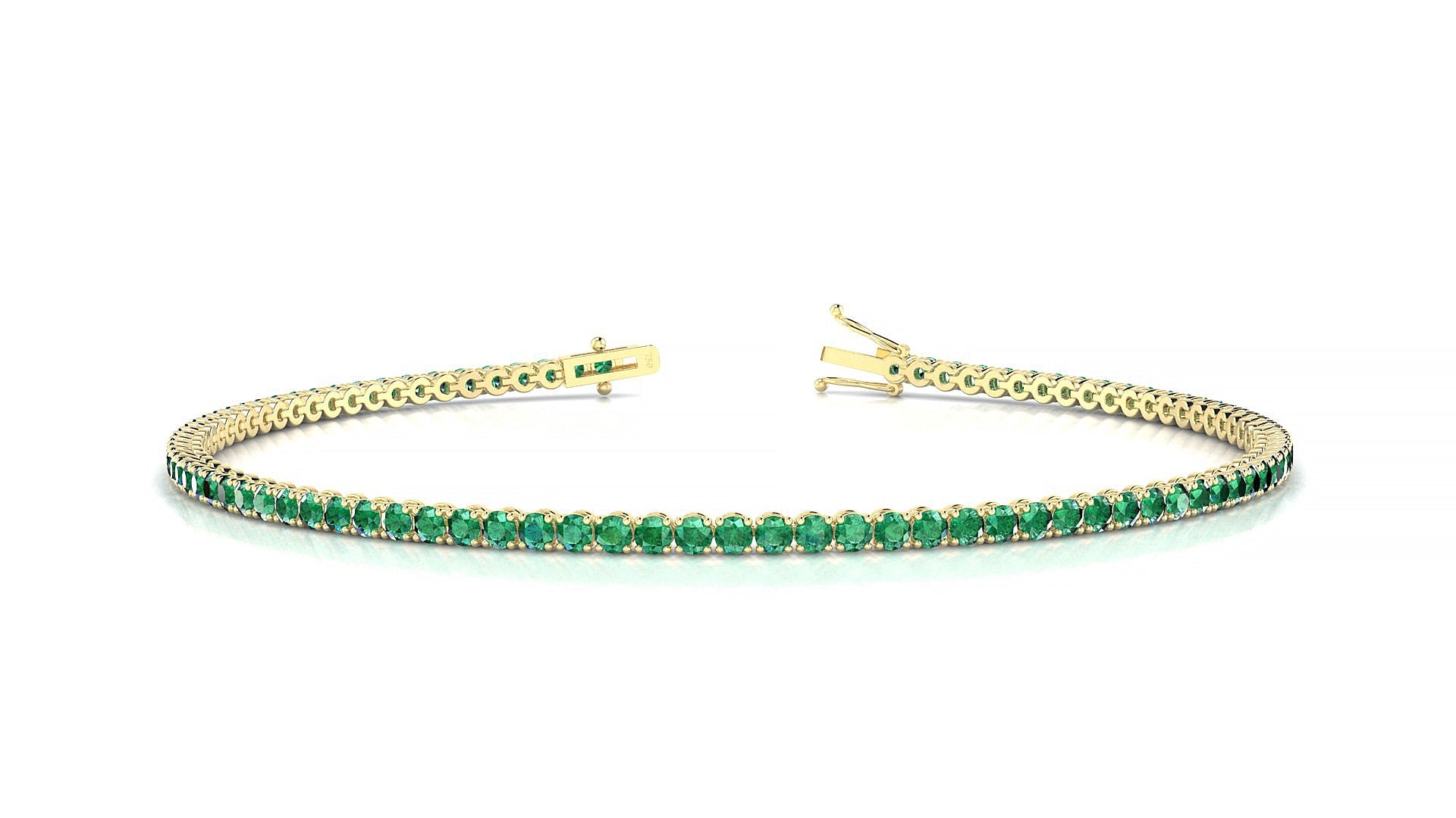 Firenze | 18k Yellow Gold 1.7 mm Round Natural Emerald Tennis Bracelet