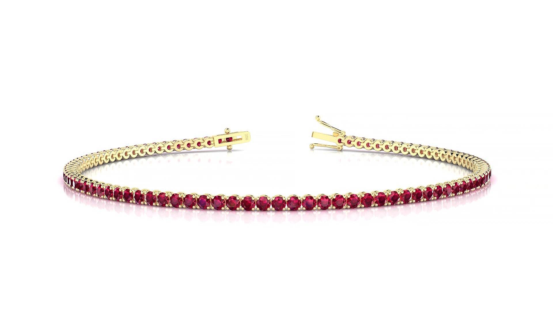 Firenze | 18k Yellow Gold 1.7 mm Round Natural Ruby 15 cm Tennis Bracelet
