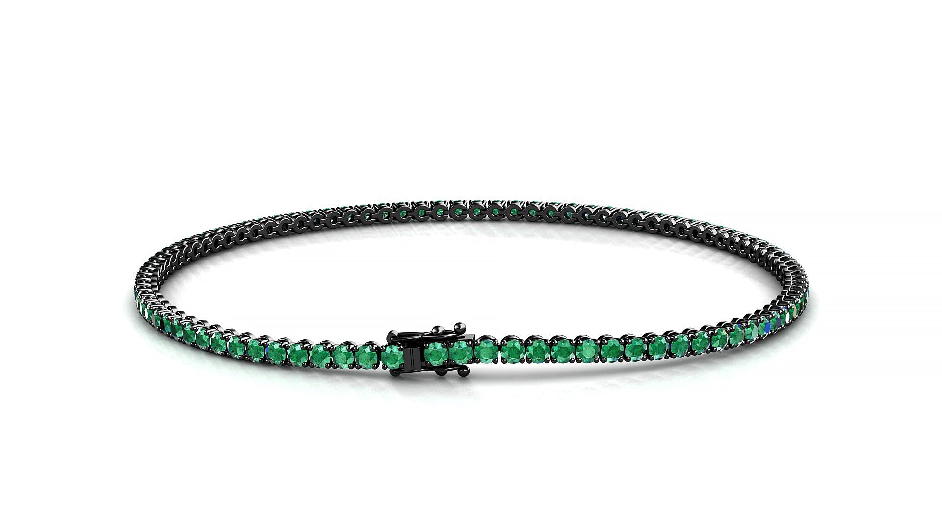 Firenze | 18k Black Gold 1.7 mm Round Natural Emerald Tennis Bracelet
