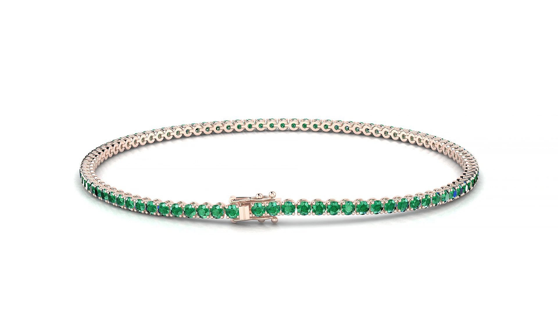Firenze | 18k Rose Gold 1.7 mm Round Natural Emerald 15 cm Tennis Bracelet
