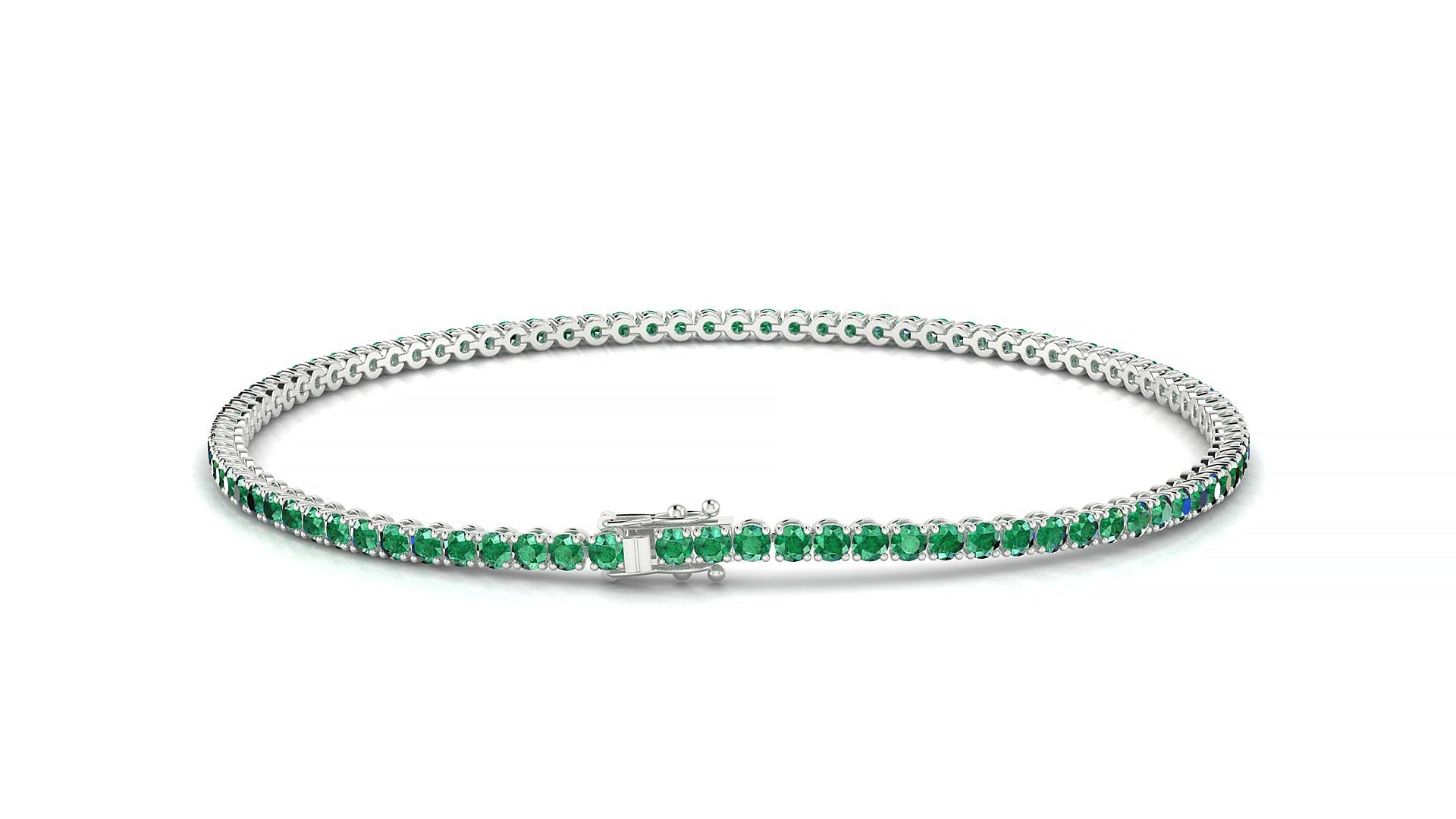 Firenze | 18k White Gold 1.7 mm Round Natural Emerald Tennis Bracelet