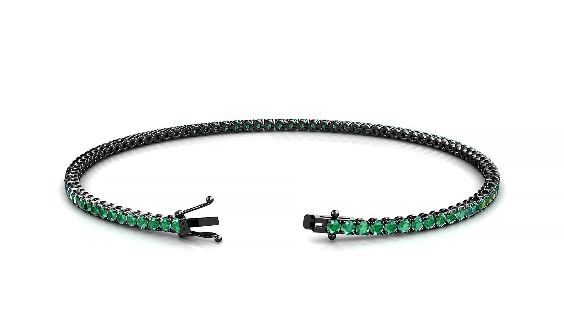 Firenze | 18k Black Gold 1.7 mm Round Natural Emerald Tennis Bracelet
