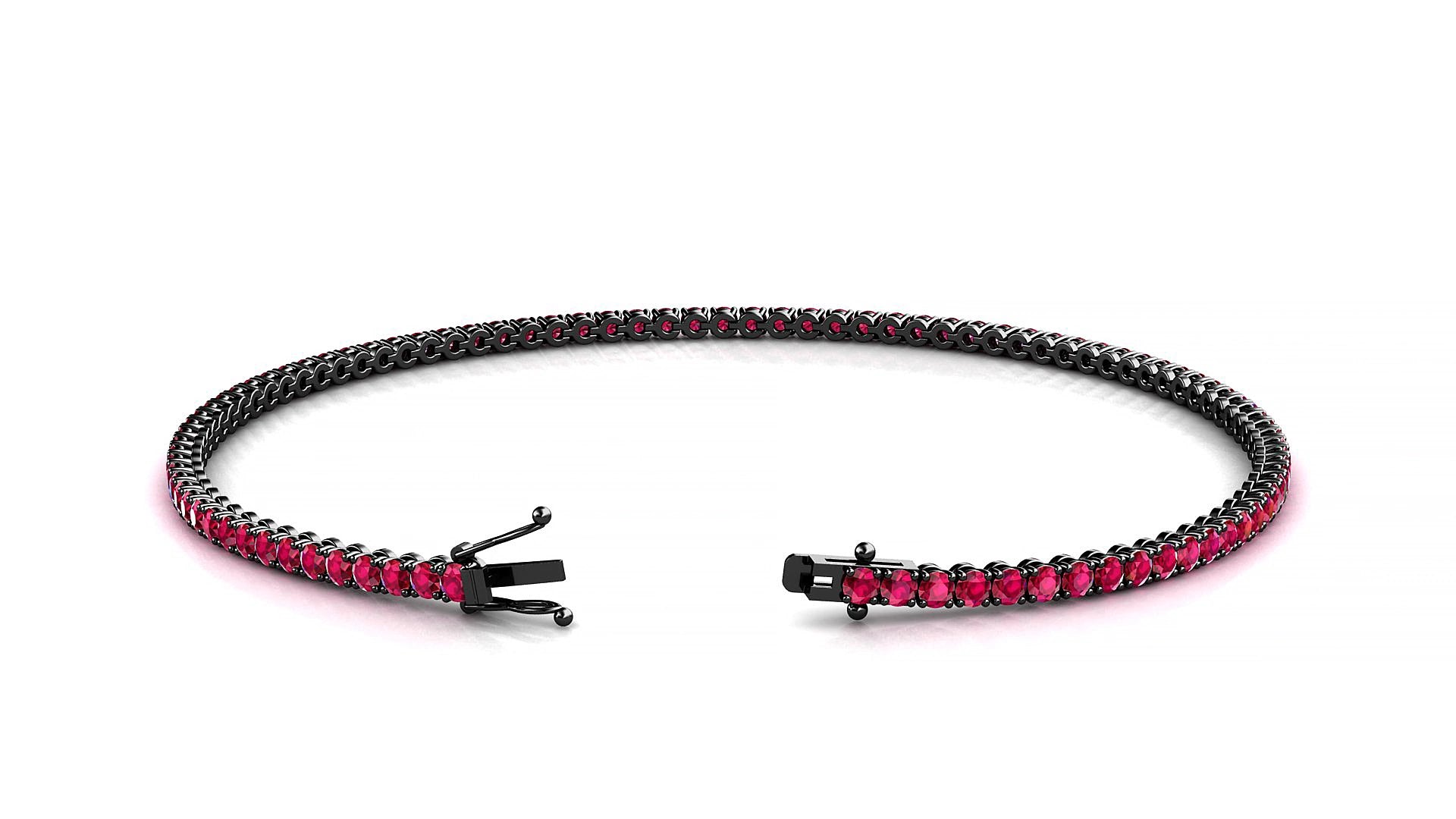 Firenze | 18k Black Gold 1.7 mm Round Natural Ruby 15 cm Tennis Bracelet