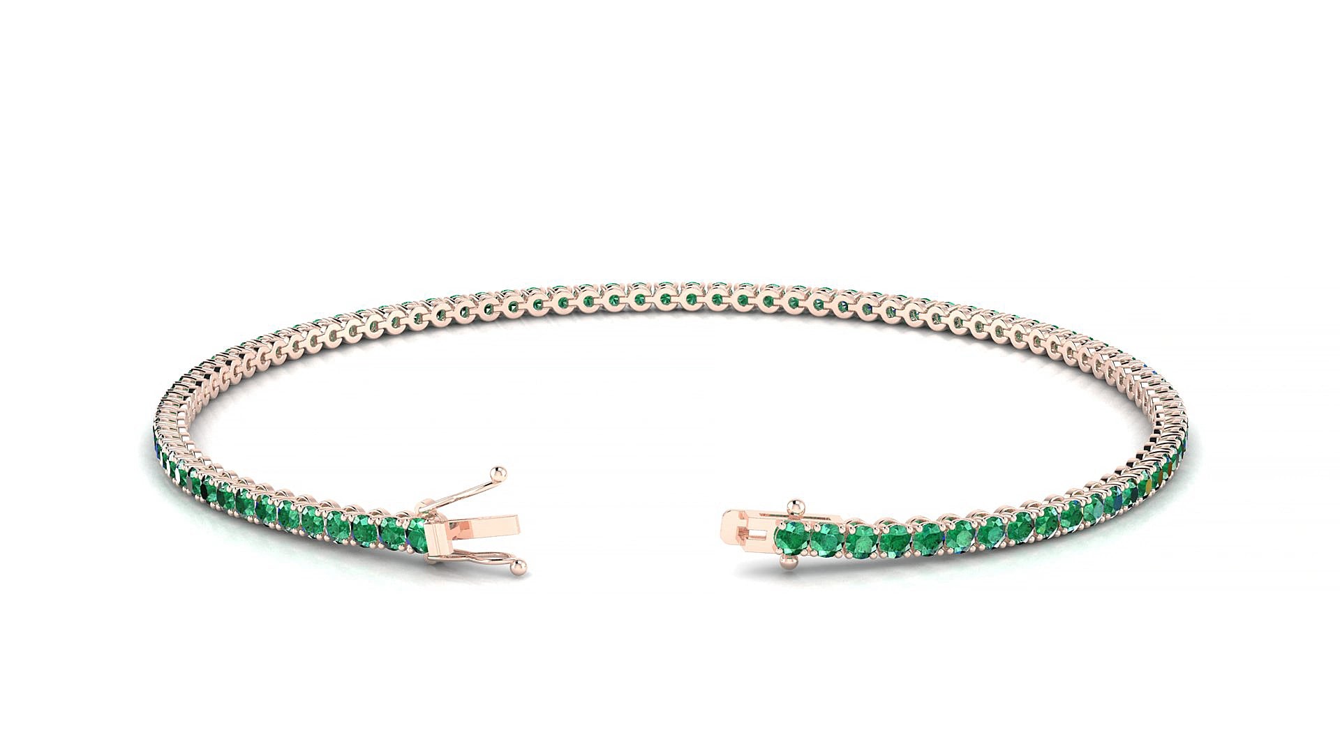 Firenze | 18k Rose Gold 1.7 mm Round Natural Emerald 15 cm Tennis Bracelet
