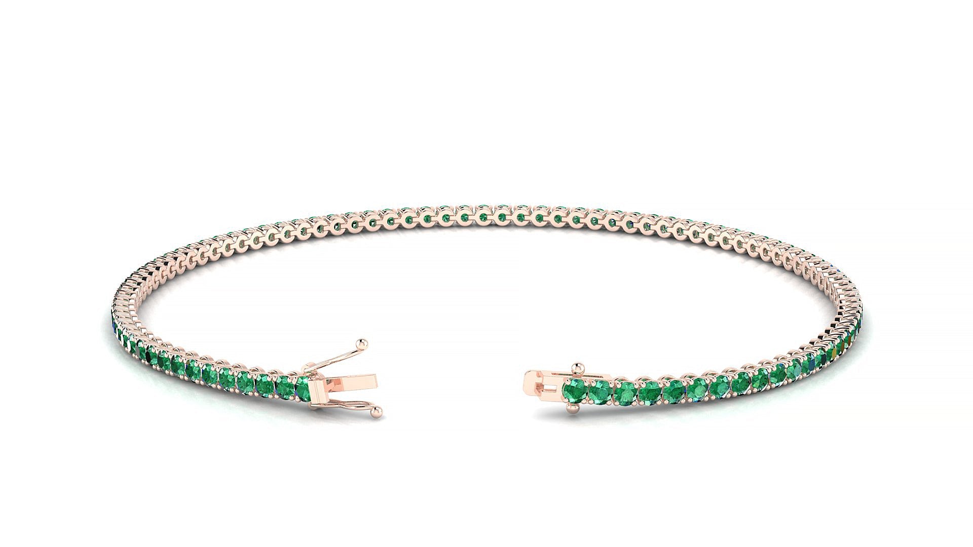Firenze | 18k Rose Gold 1.7 mm Round Natural Emerald Tennis Bracelet