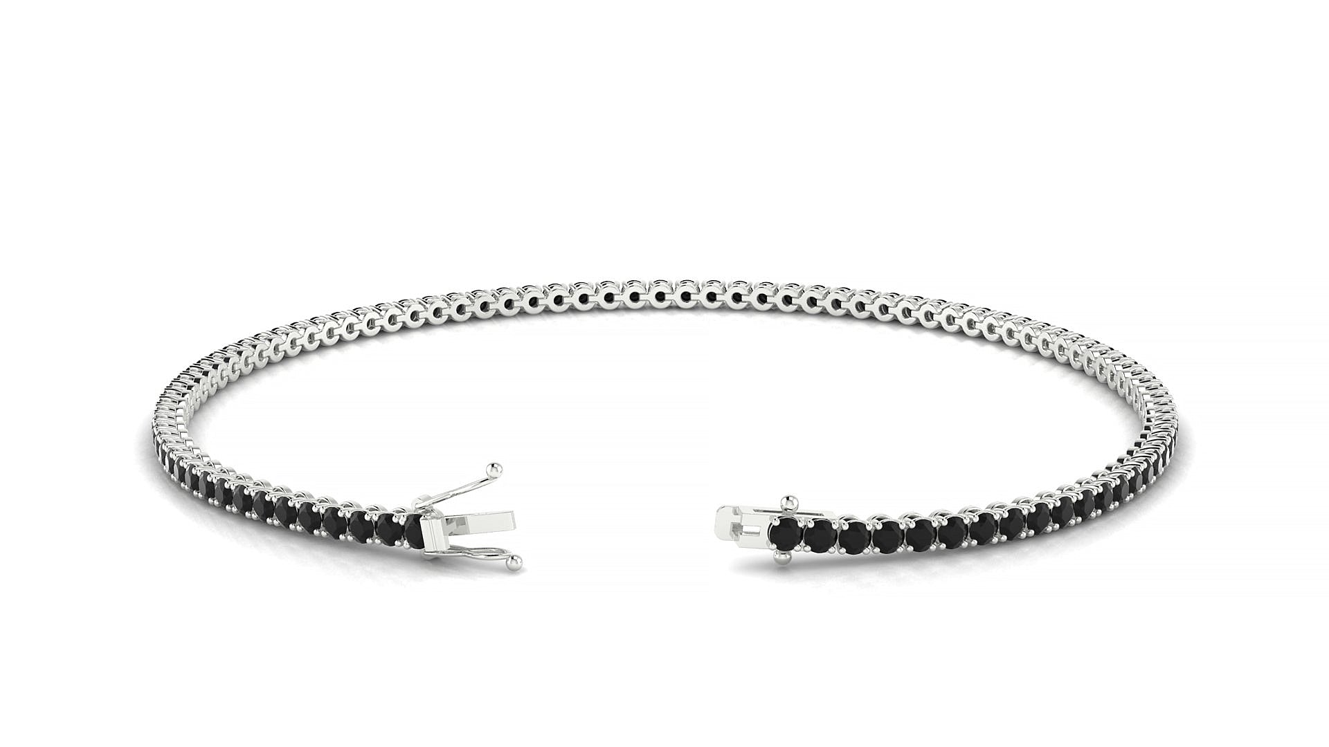 Firenze | 18k White Gold 1.7 mm Round Natural Black Diamond Tennis Bracelet