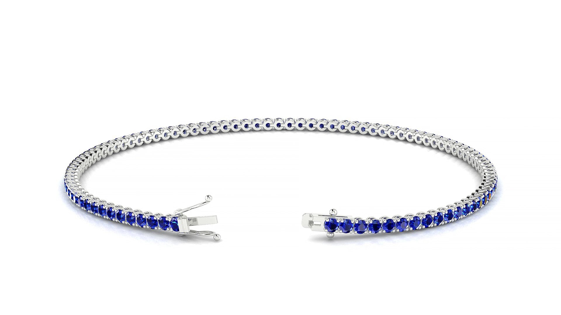 Firenze | 18k White Gold 1.7 mm Round Natural Sapphire 15 cm Tennis Bracelet