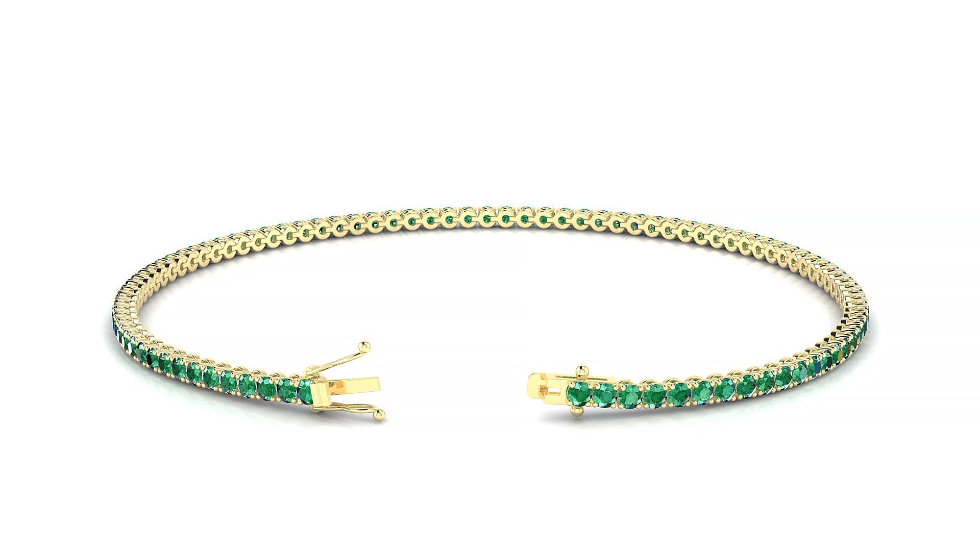 Firenze | 18k Yellow Gold 1.7 mm Round Natural Emerald Tennis Bracelet