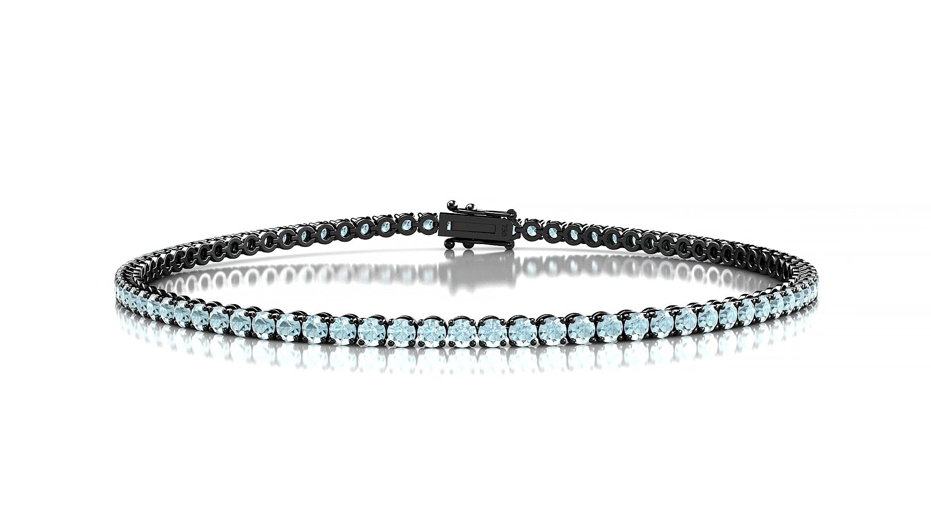 Firenze | 18k Black Gold 2 mm Round Natural Aquamarine 15 cm Tennis Bracelet
