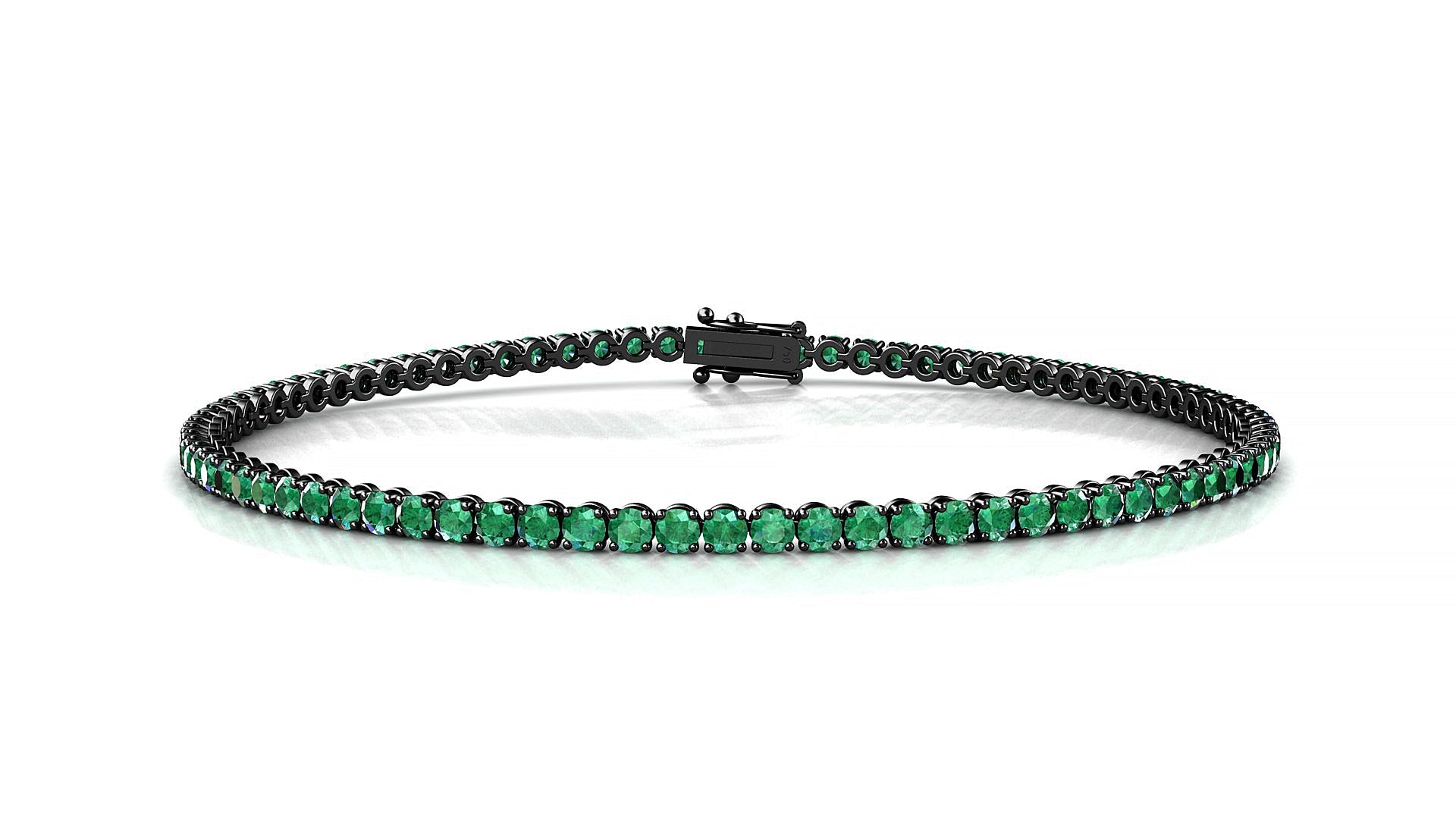 Firenze | 18k Black Gold 2 mm Round Natural Emerald Tennis Bracelet