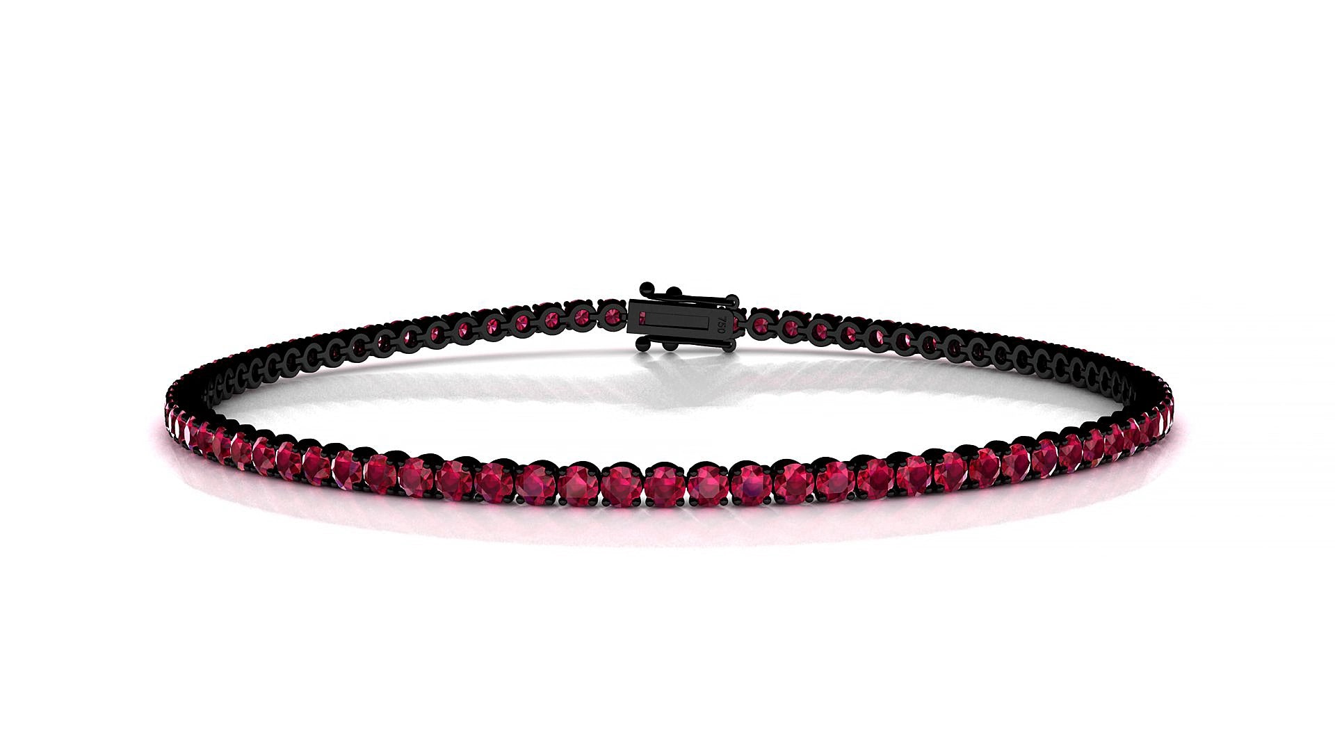 Firenze | 18k Black Gold 2 mm Round Natural Ruby 15 cm Tennis Bracelet