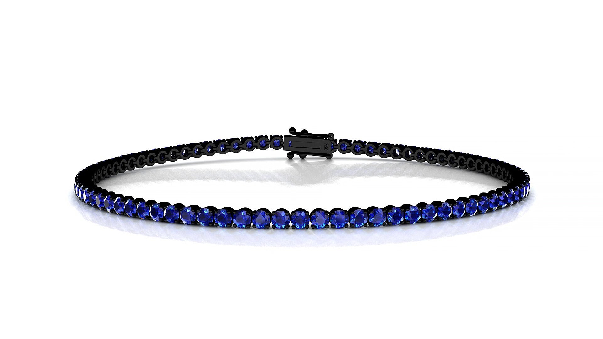 Firenze | 18k Black Gold 2 mm Round Natural Sapphire 15 cm Tennis Bracelet