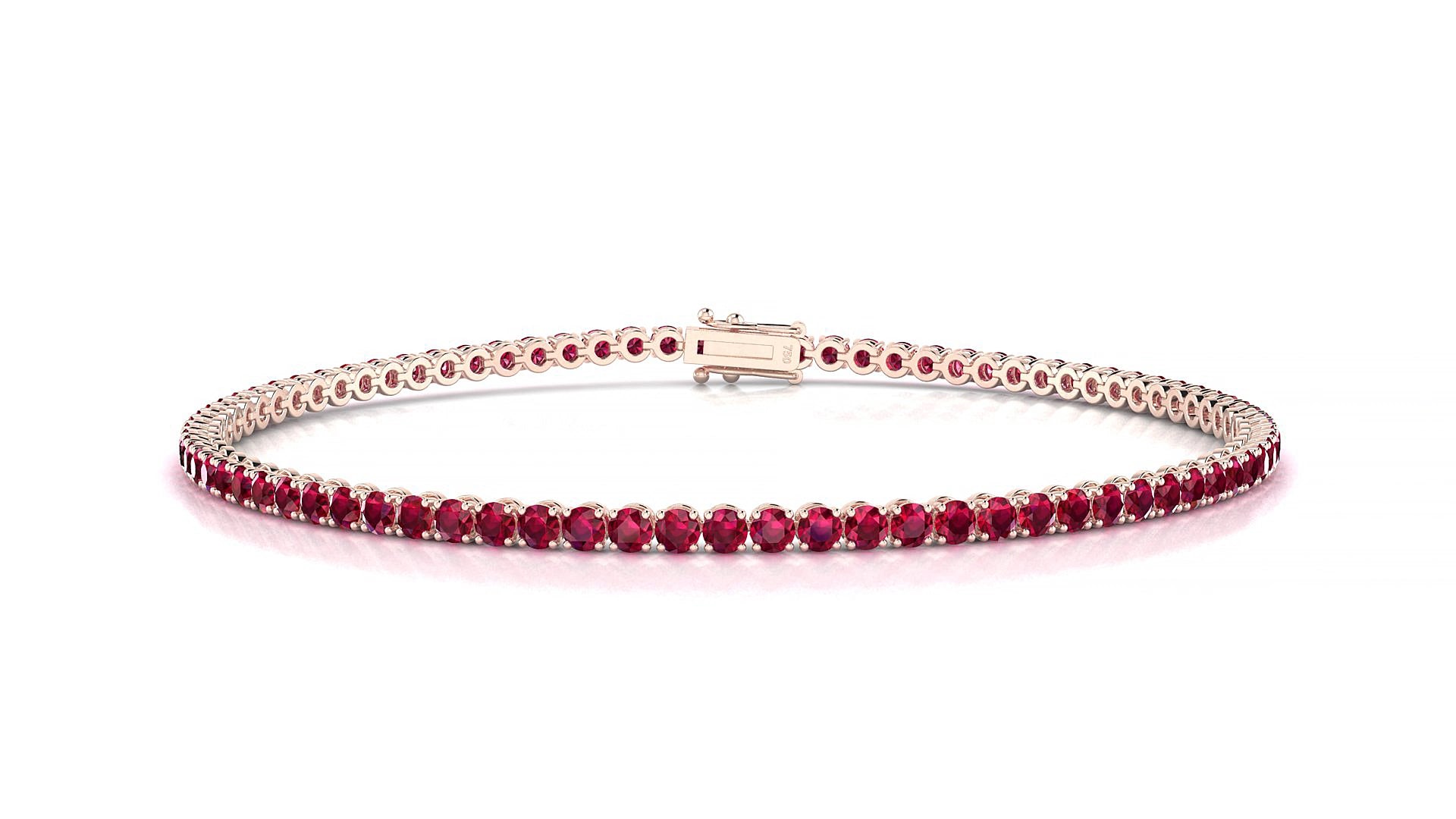 Firenze | 18k Rose Gold 2 mm Round Natural Ruby 15 cm Tennis Bracelet