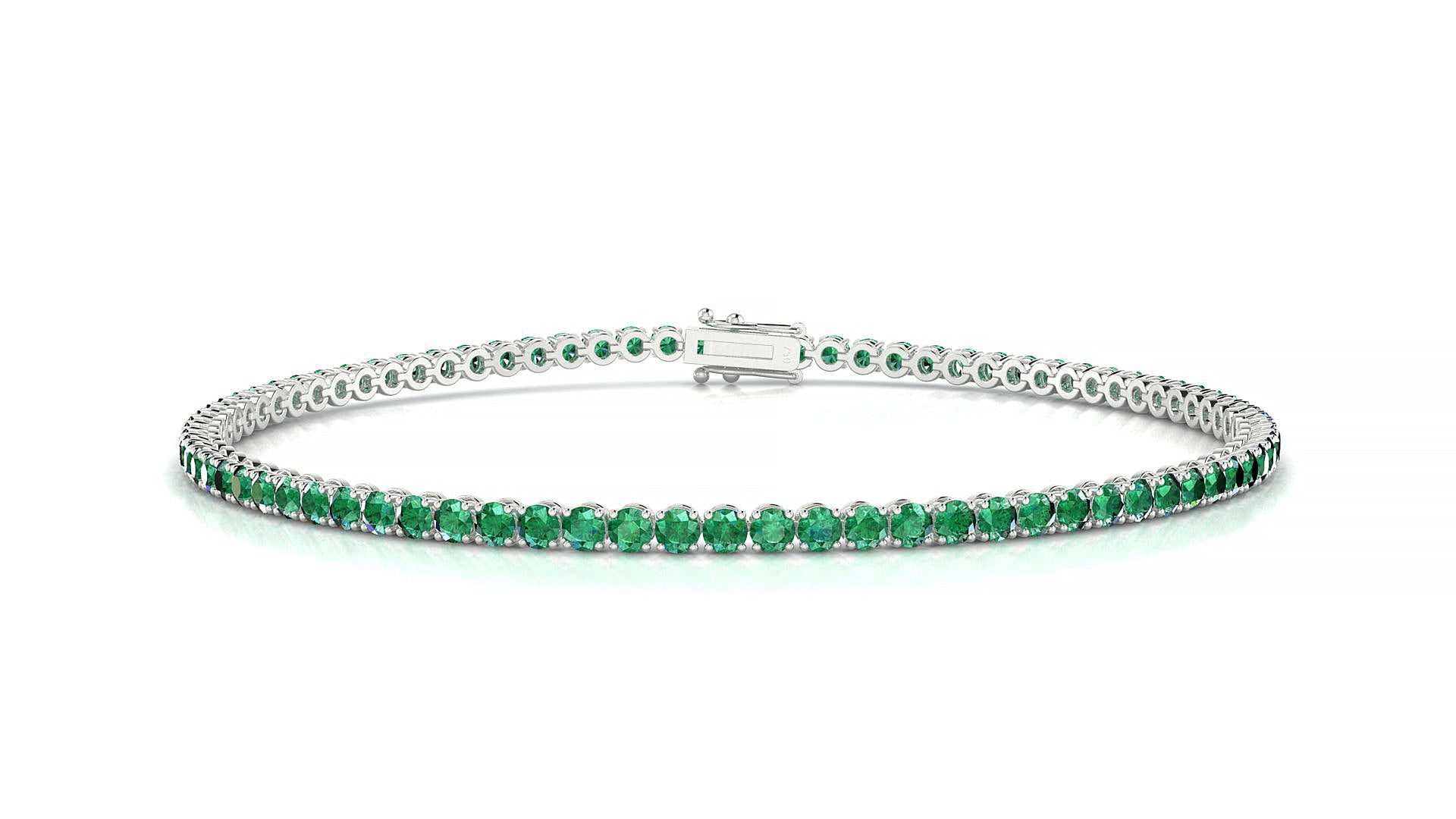 Firenze | 18k White Gold 2 mm Round Natural Emerald Tennis Bracelet