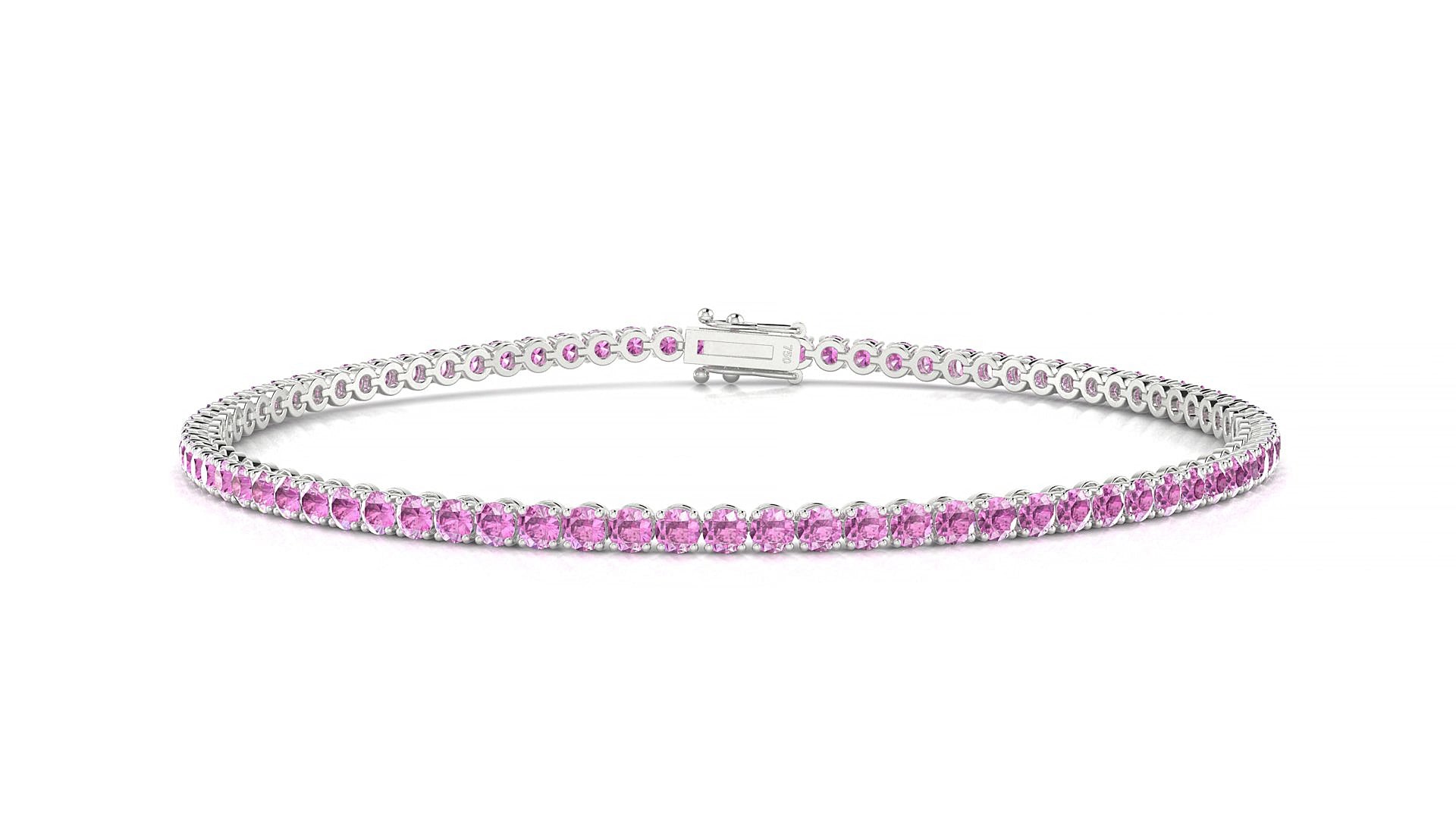 Firenze | 18k White Gold 2 mm Round Natural Pink Sapphire 15 cm Tennis Bracelet