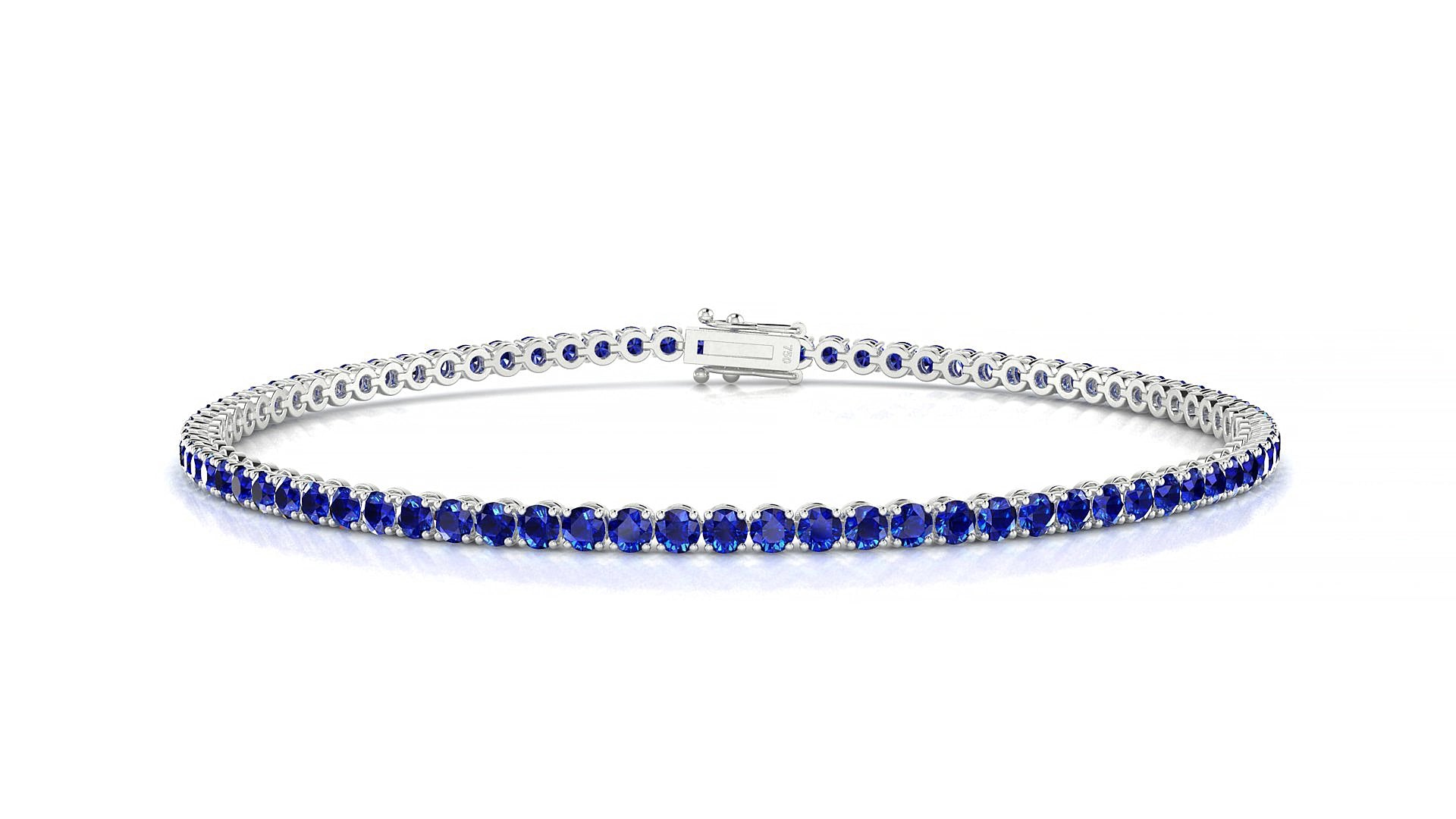Firenze | 18k White Gold 2 mm Round Natural Sapphire 15 cm Tennis Bracelet