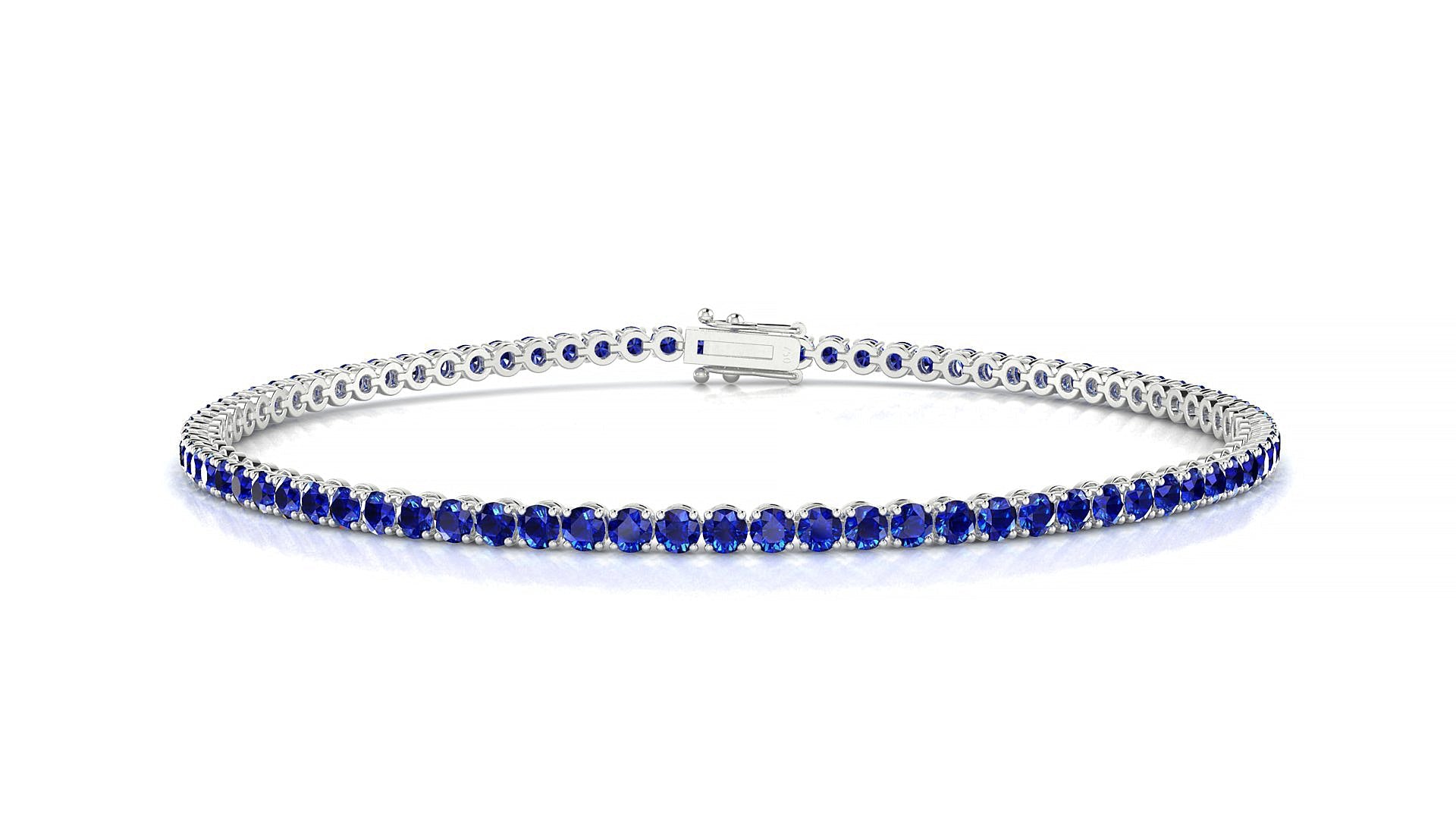 Firenze | 18k White Gold 2 mm Round Natural Sapphire Tennis Bracelet