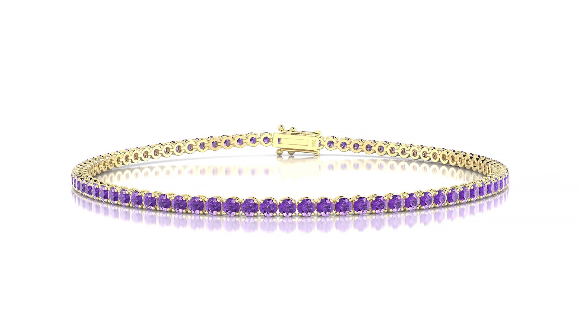 Firenze | 18k Yellow Gold 2 mm Round Natural Amethyst 15 cm Tennis Bracelet