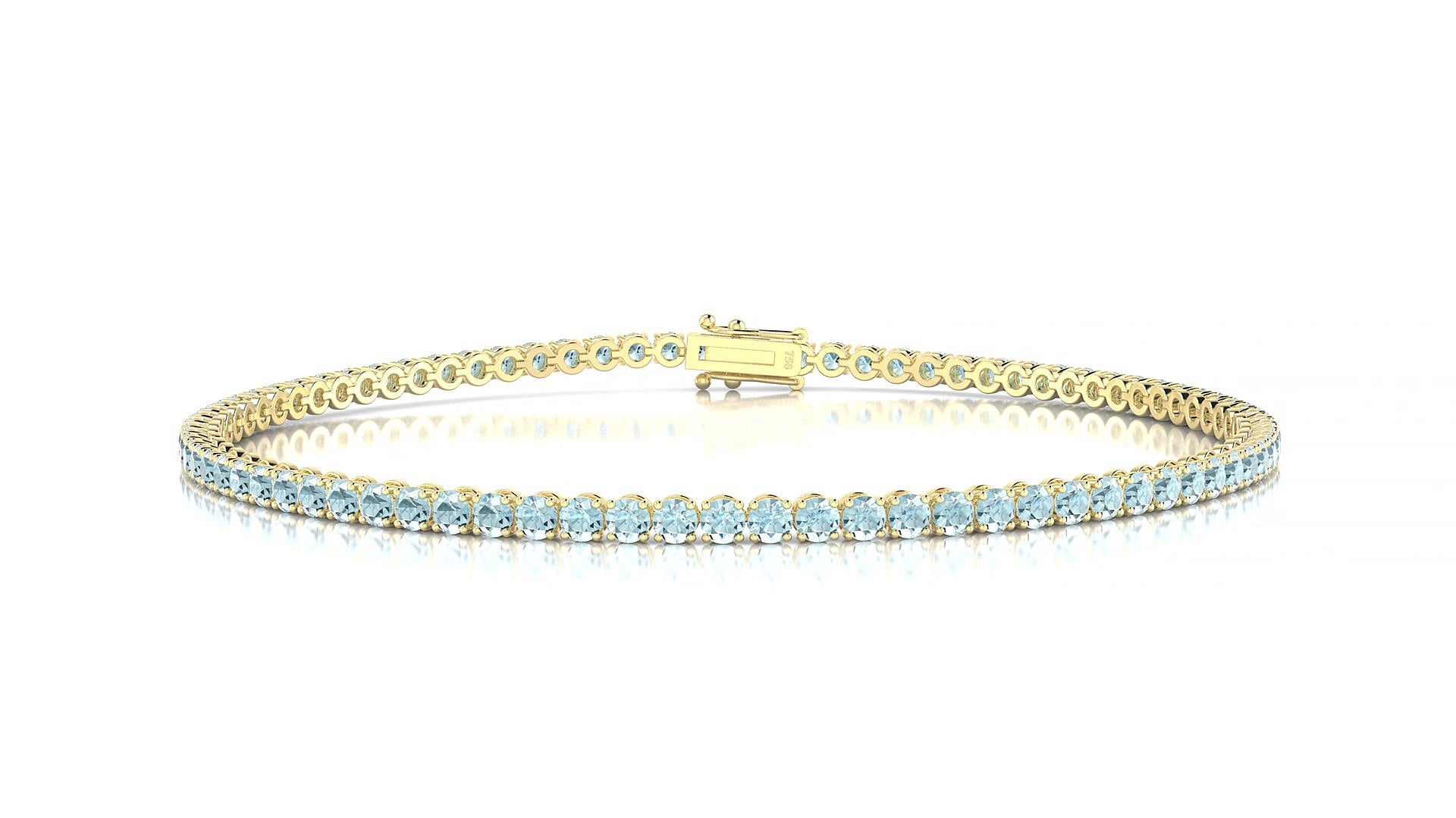Firenze | 18k Yellow Gold 2 mm Round Natural Aquamarine 15 cm Tennis Bracelet