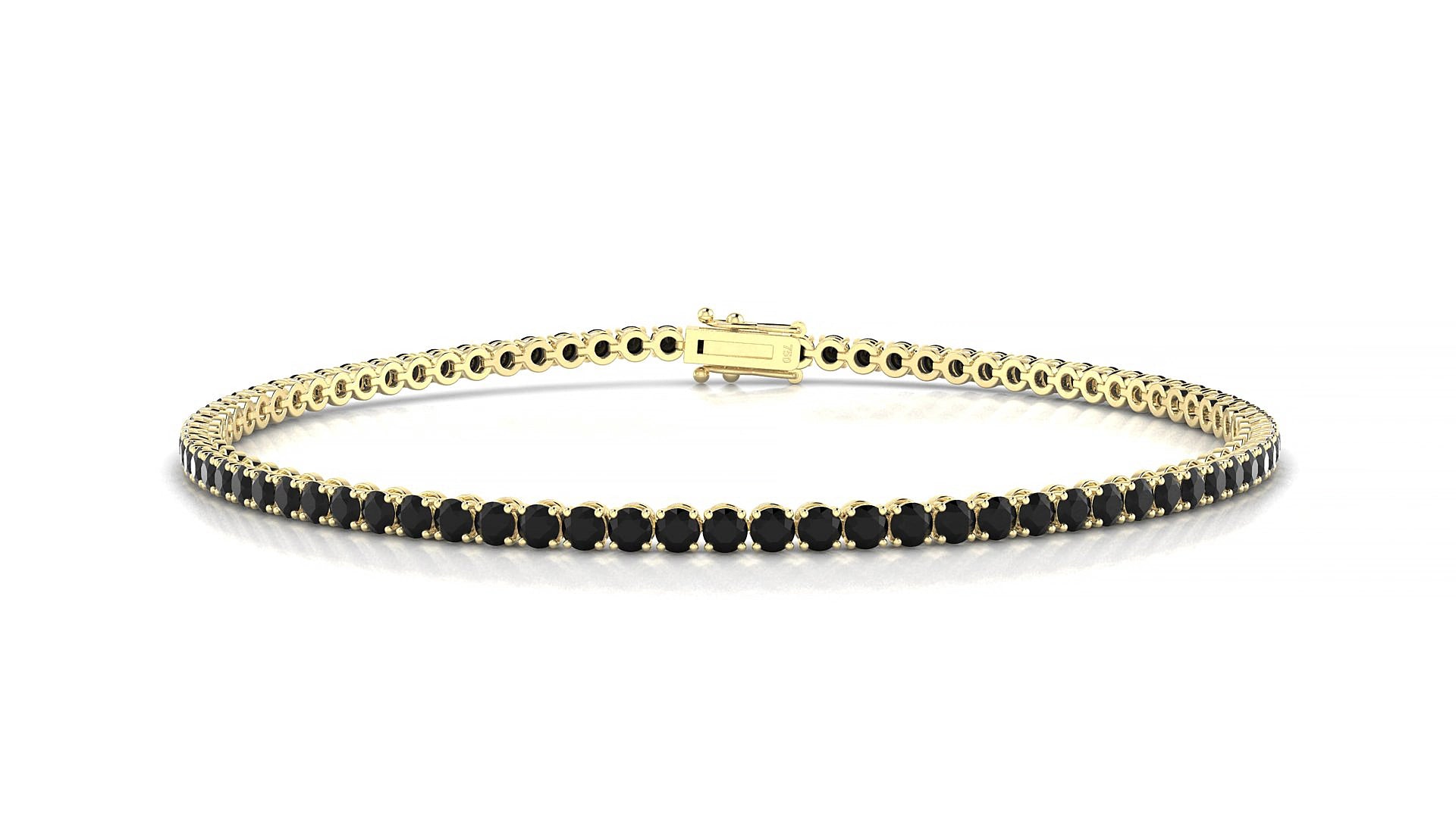 Firenze | 18k Yellow Gold 2 mm Round Natural Black Diamond 19 cm Tennis Bracelet