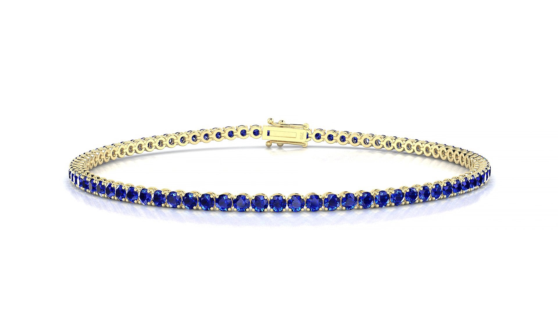 Firenze | 18k Yellow Gold 2 mm Round Natural Sapphire 15 cm Tennis Bracelet