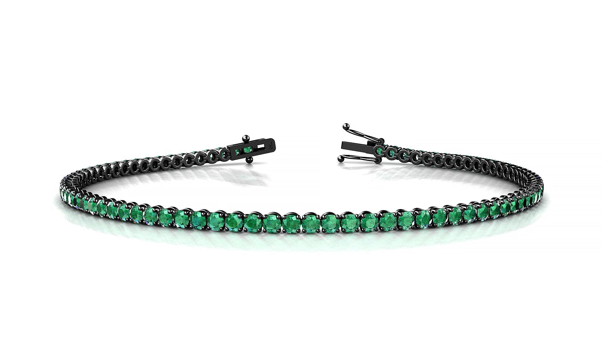 Firenze | 18k Black Gold 2 mm Round Natural Emerald Tennis Bracelet