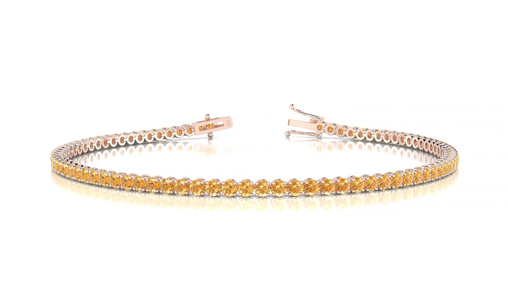 Firenze | 18k Rose Gold 2 mm Round Natural Citrine 15 cm Tennis Bracelet