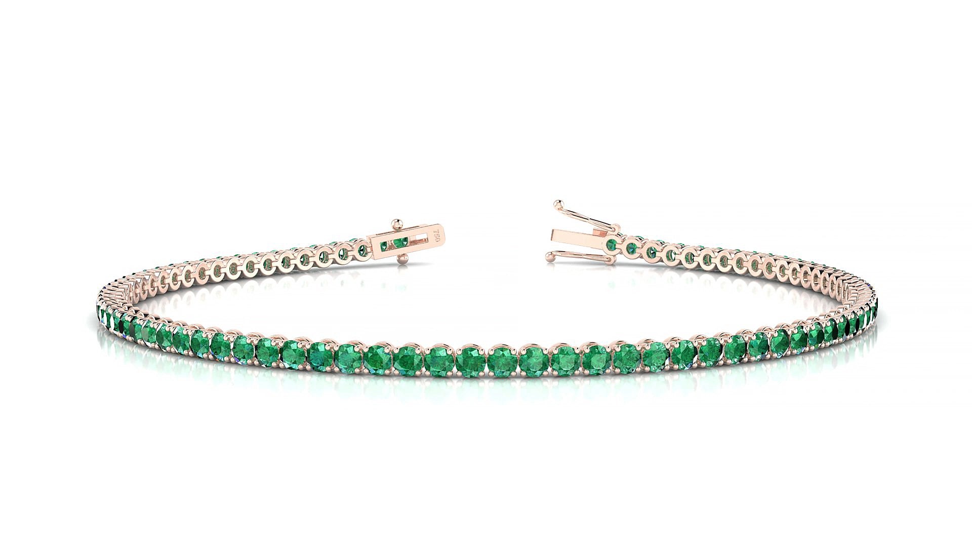 Firenze | 18k Rose Gold 2 mm Round Natural Emerald 15 cm Tennis Bracelet