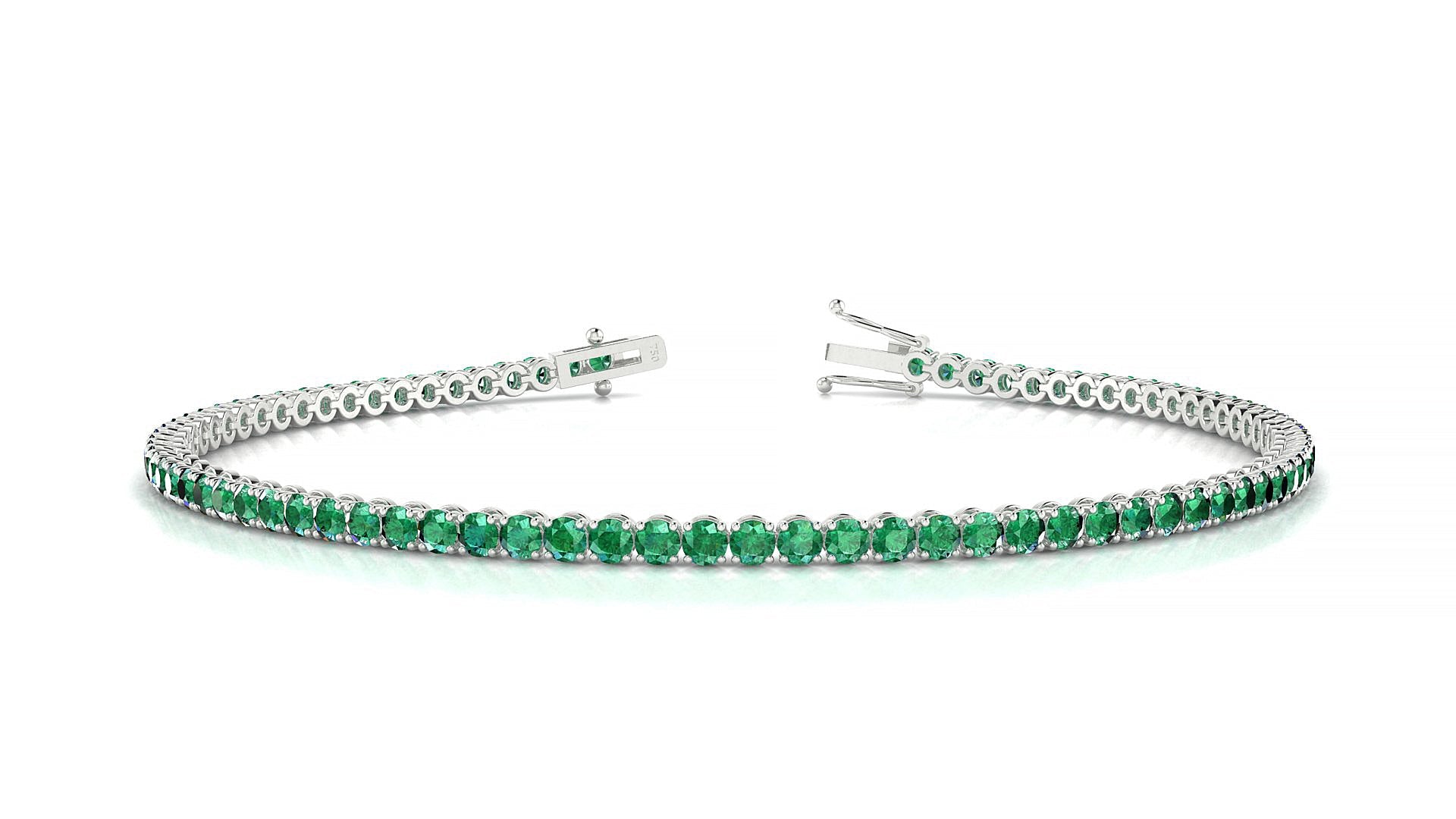 Firenze | 18k White Gold 2 mm Round Natural Emerald Tennis Bracelet