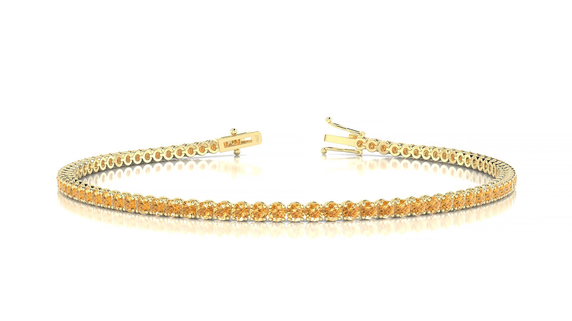 Firenze | 18k Yellow Gold 2 mm Round Natural Citrine 17 cm Tennis Bracelet