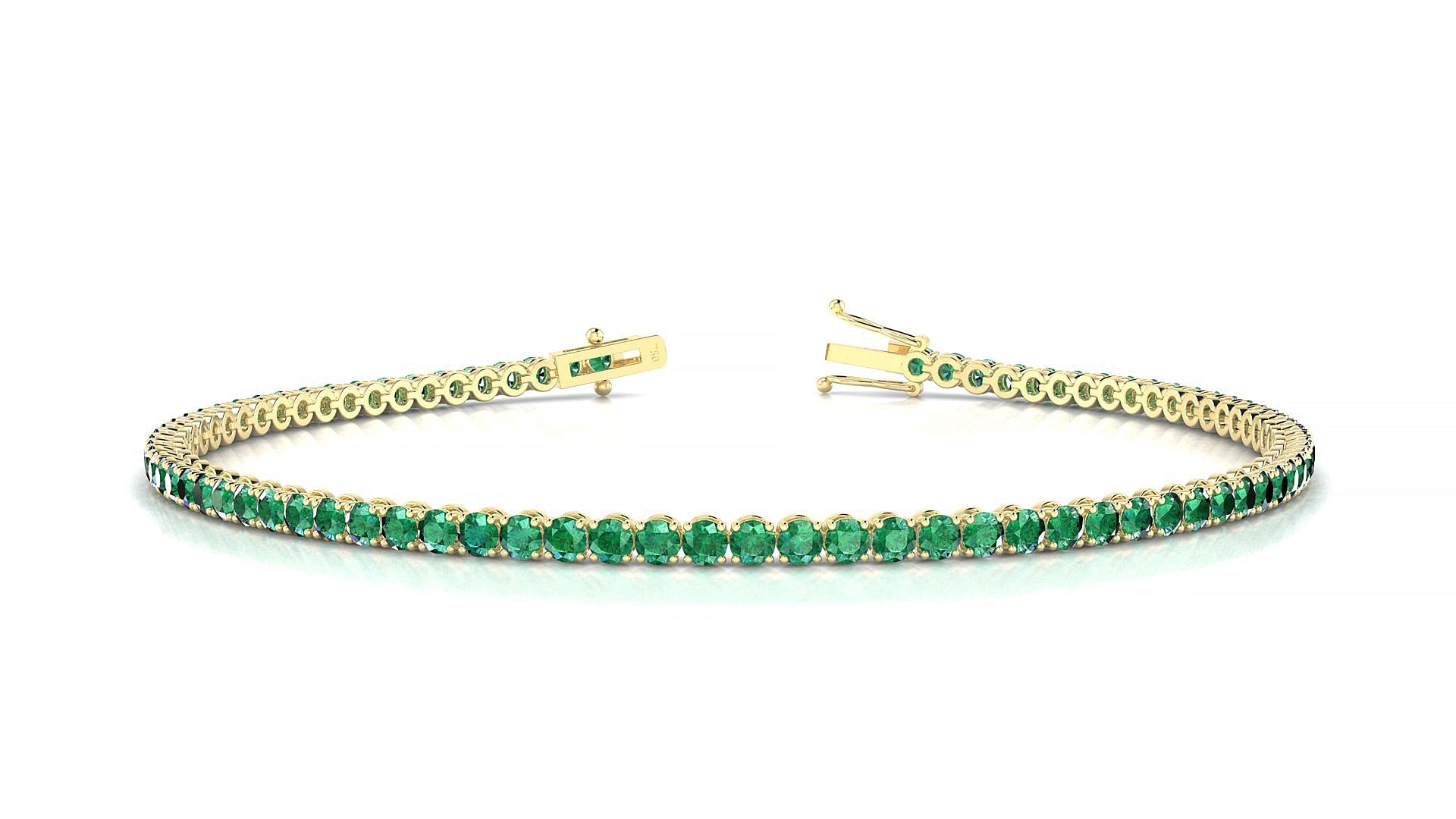Firenze | 18k Yellow Gold 2 mm Round Natural Emerald Tennis Bracelet