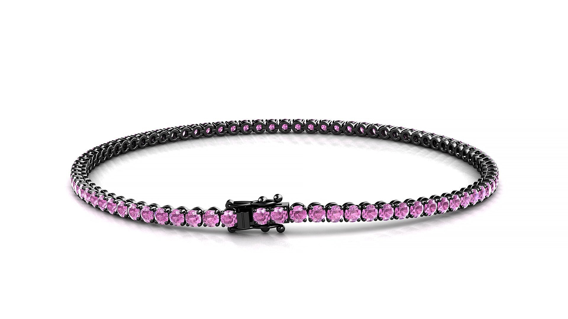 Firenze | 18k Black Gold 2 mm Round Natural Pink Sapphire Tennis Bracelet