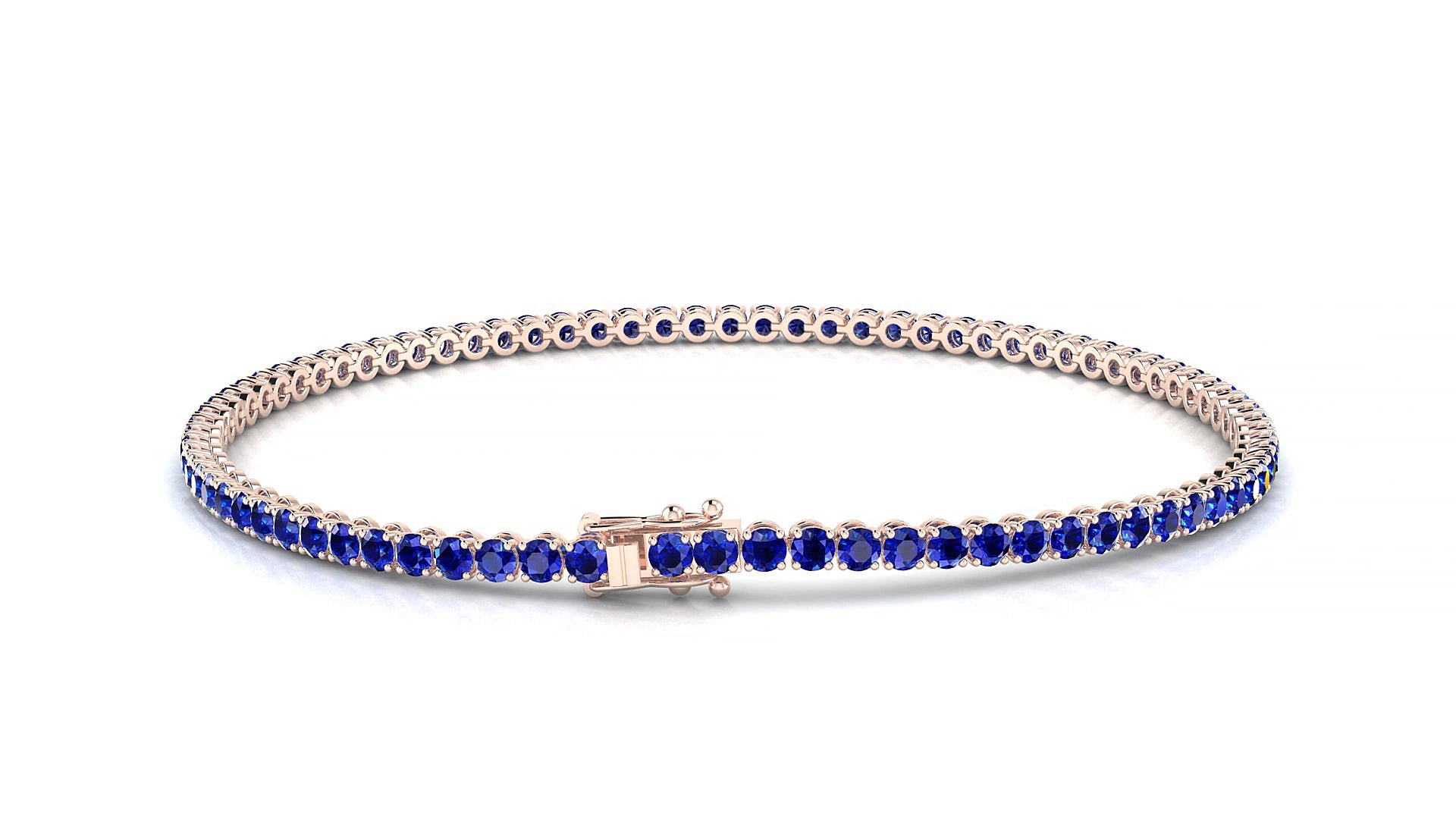 Firenze | 18k Rose Gold 2 mm Round Natural Sapphire 15 cm Tennis Bracelet