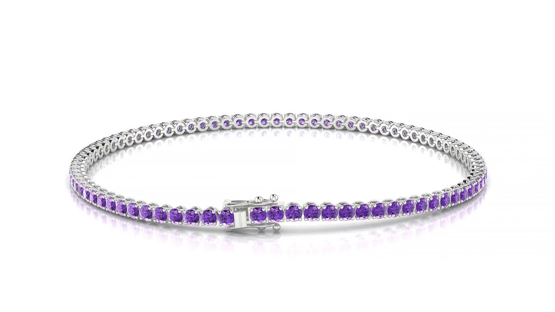 Firenze | 18k White Gold 2 mm Round Natural Amethyst 18 cm Tennis Bracelet