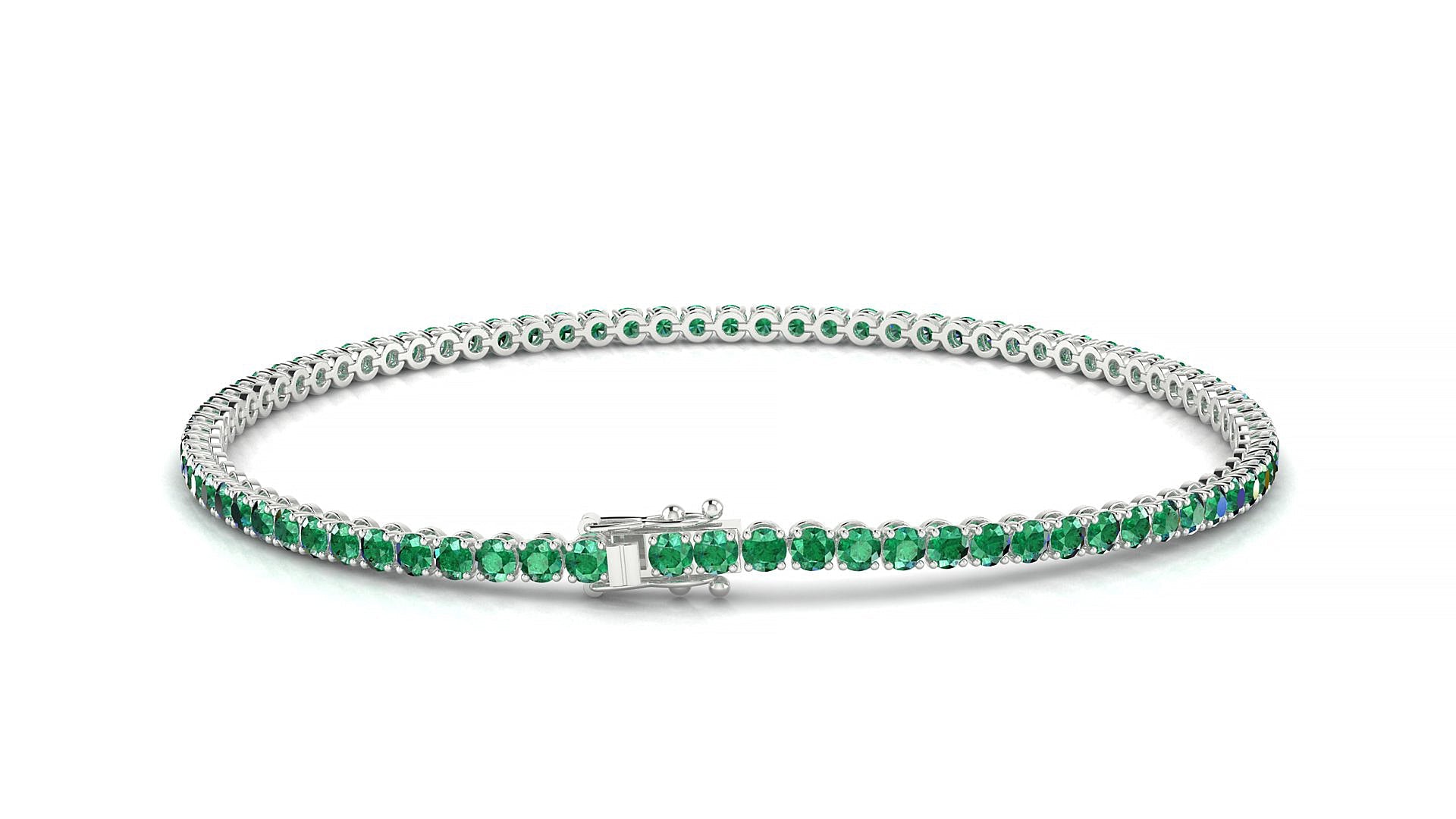Firenze | 18k White Gold 2 mm Round Natural Emerald Tennis Bracelet