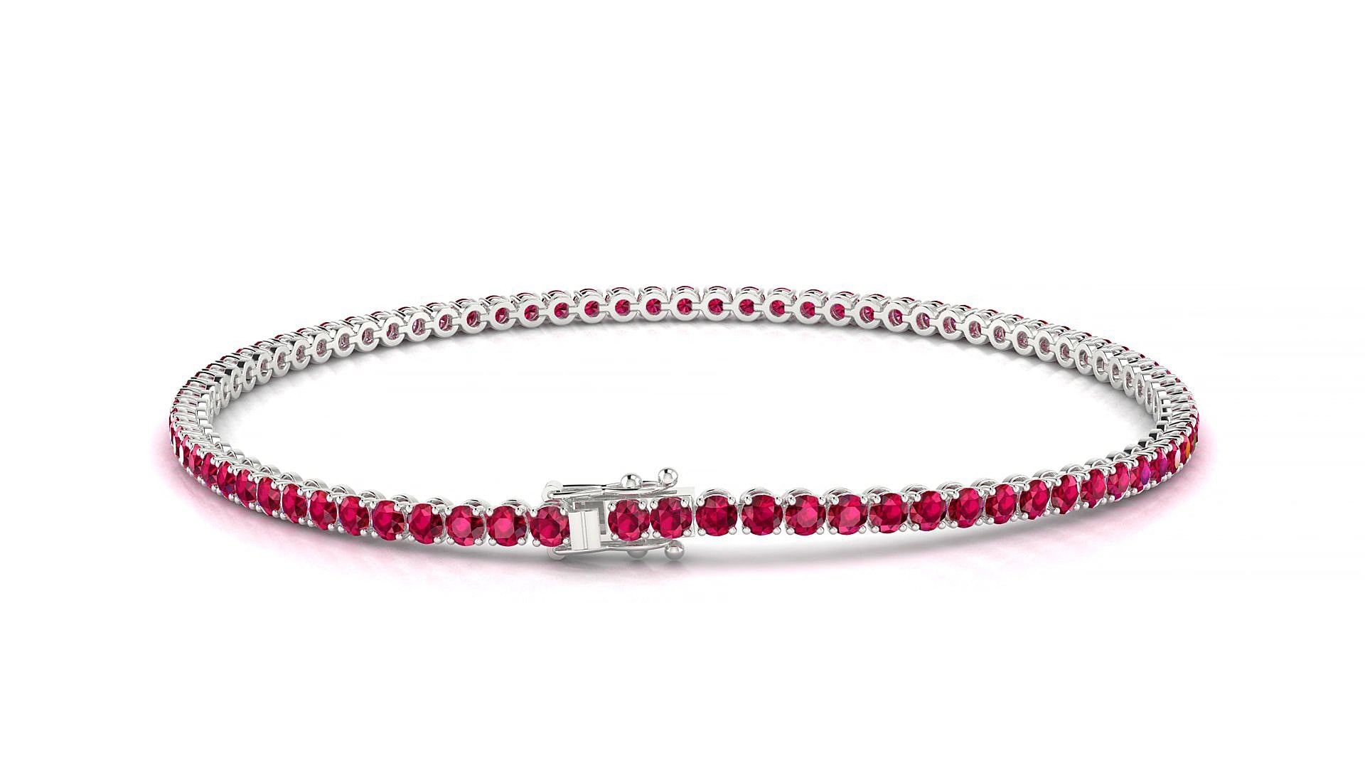 Firenze | 18k White Gold 2 mm Round Natural Ruby 15 cm Tennis Bracelet