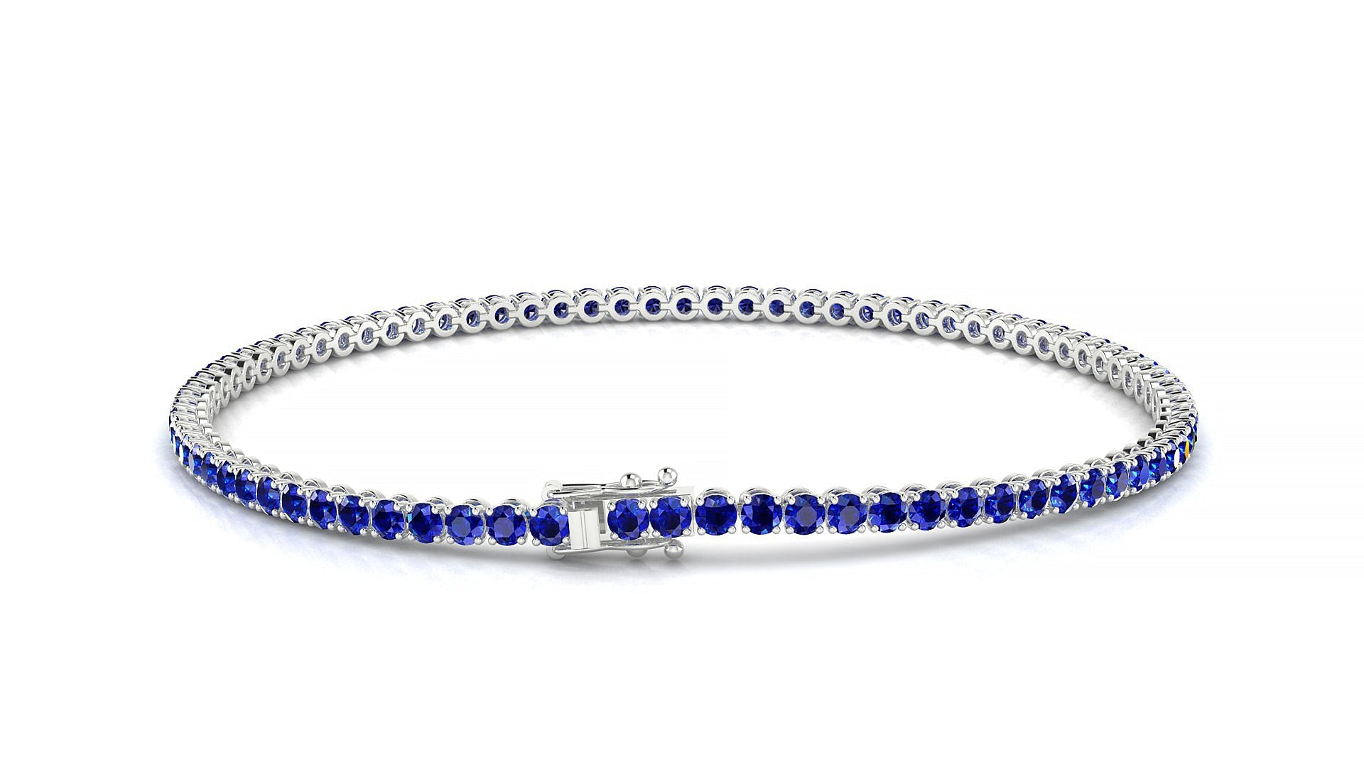 Firenze | 18k White Gold 2 mm Round Natural Sapphire Tennis Bracelet