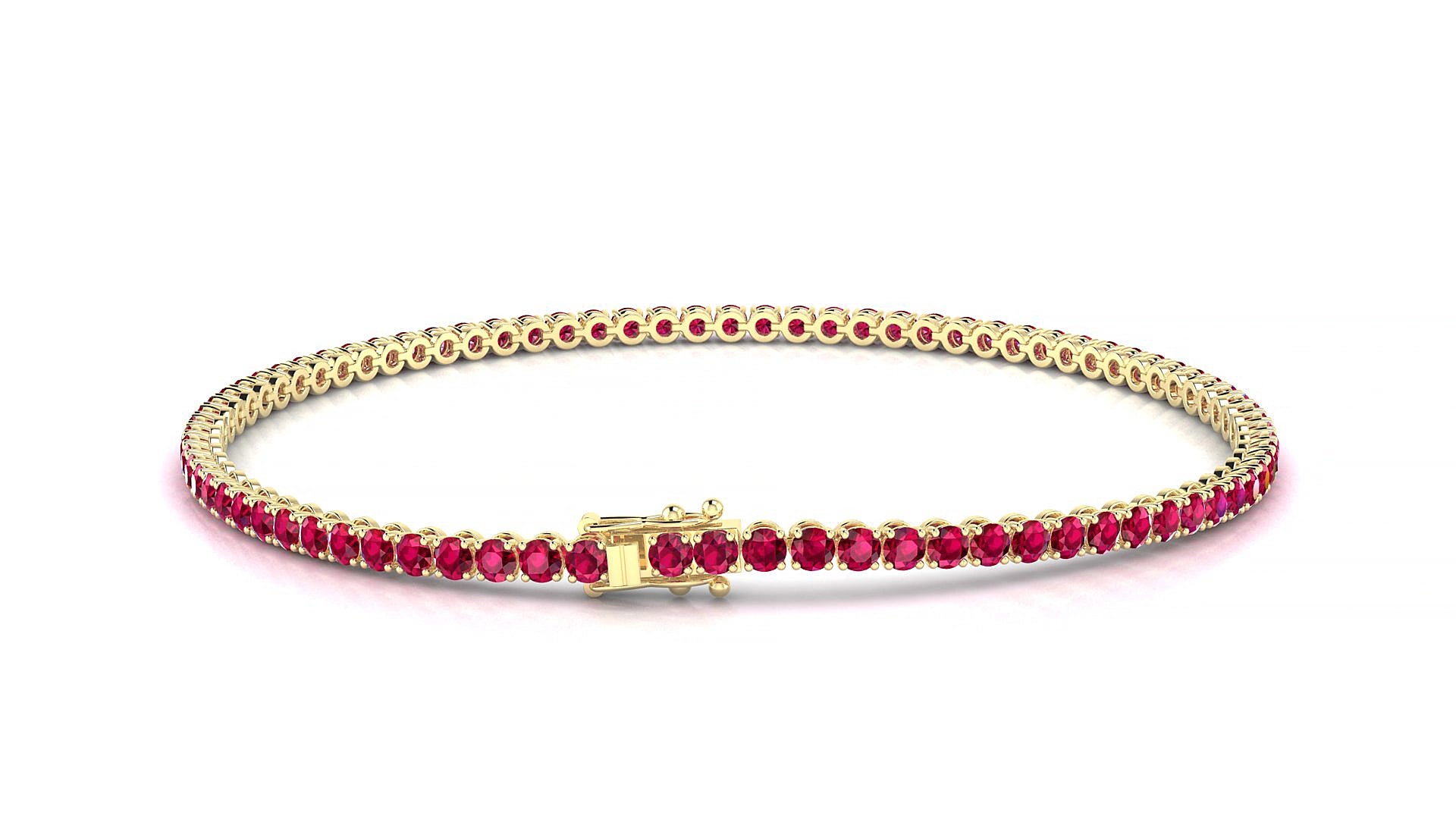 Firenze | 18k Yellow Gold 2 mm Round Natural Ruby 15 cm Tennis Bracelet