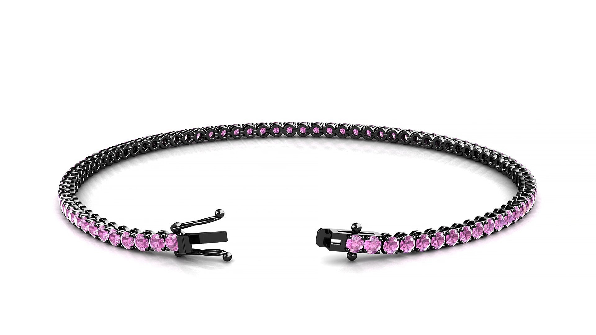 Firenze | 18k Black Gold 2 mm Round Natural Pink Sapphire 15 cm Tennis Bracelet