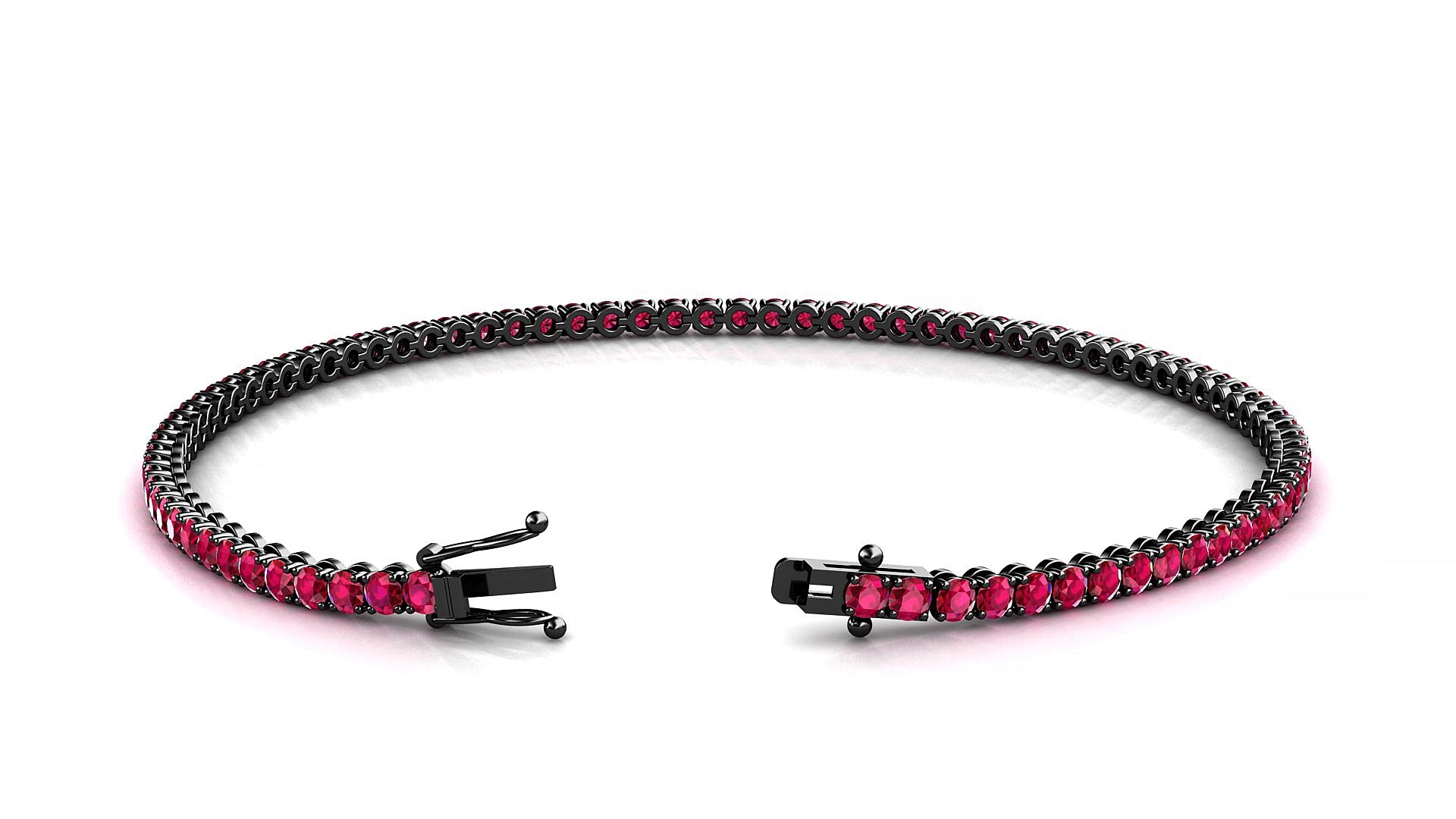 Firenze | 18k Black Gold 2 mm Round Natural Ruby 15 cm Tennis Bracelet