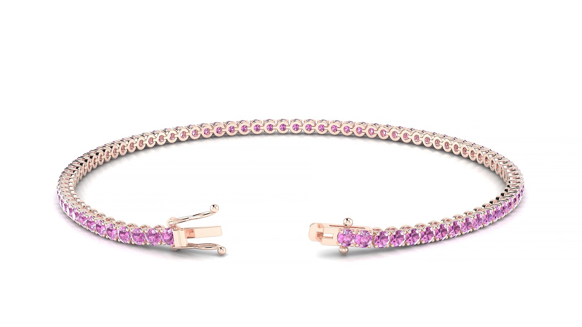 Firenze | 18k Rose Gold 2 mm Round Natural Pink Sapphire 15 cm Tennis Bracelet