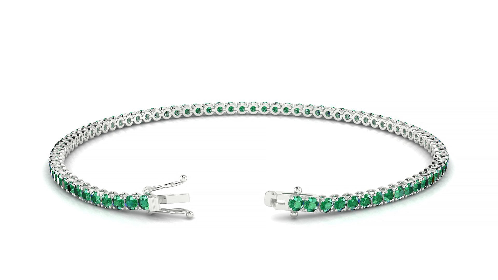 Firenze | 18k White Gold 2 mm Round Natural Emerald Tennis Bracelet