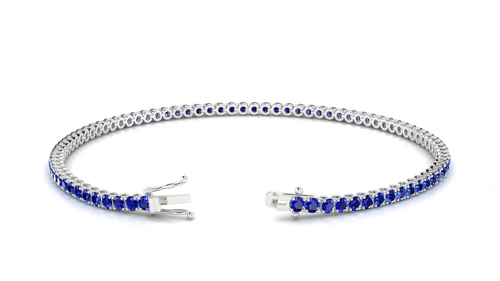Firenze | 18k White Gold 2 mm Round Natural Sapphire 18 cm Tennis Bracelet