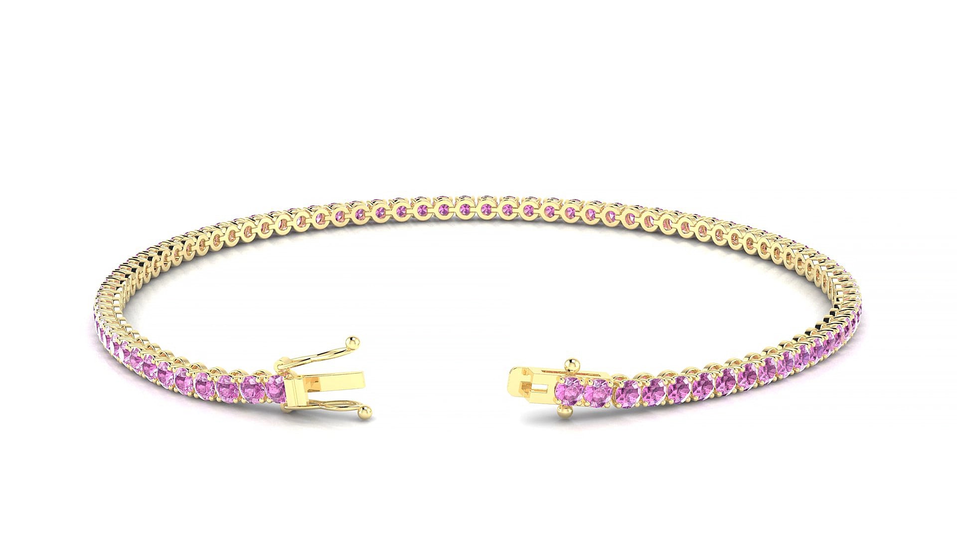 Firenze | 18k Yellow Gold 2 mm Round Natural Pink Sapphire 15 cm Tennis Bracelet