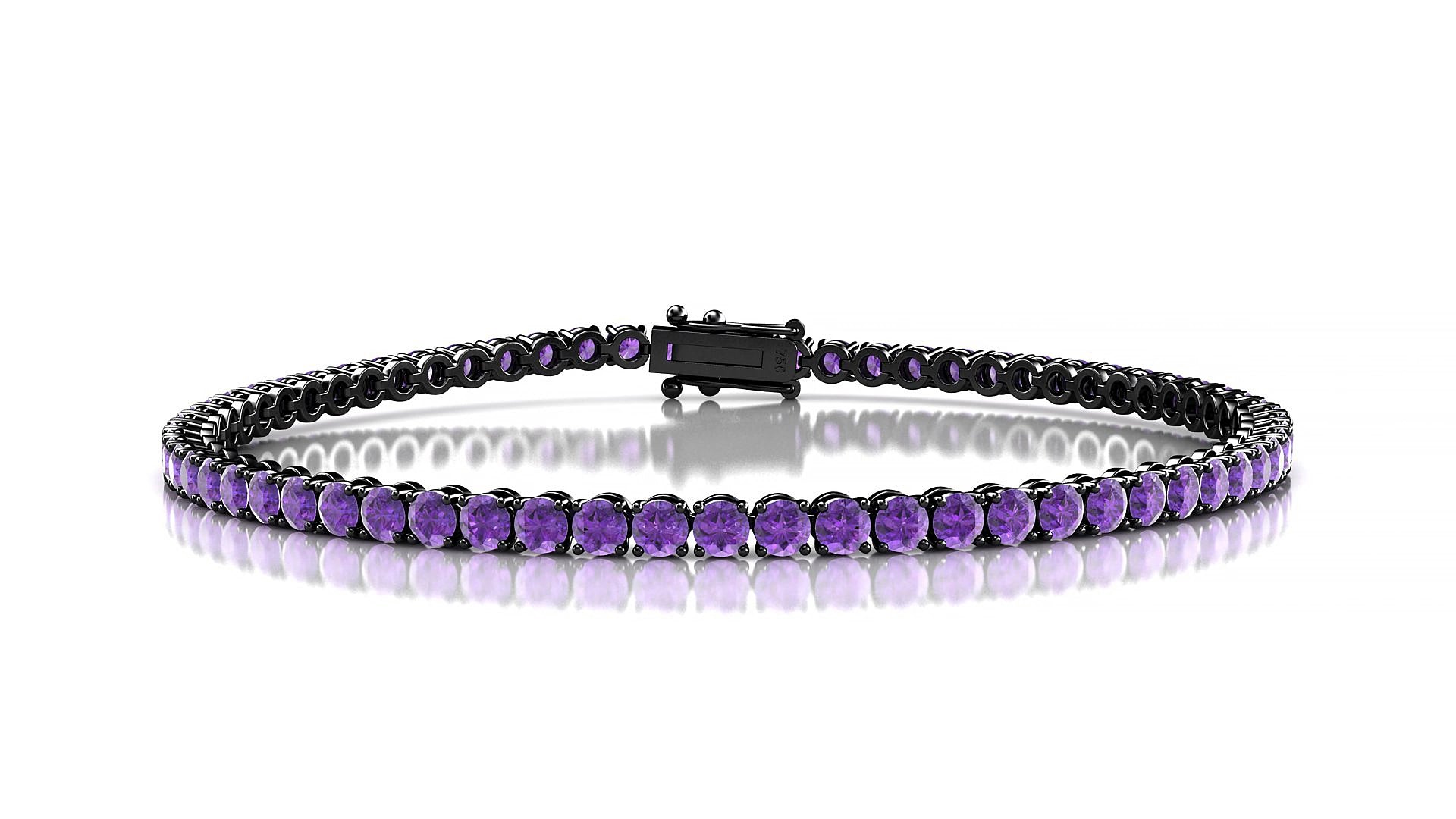 Firenze | 18k Black Gold 2.5 mm Round Natural Amethyst 15 cm Tennis Bracelet